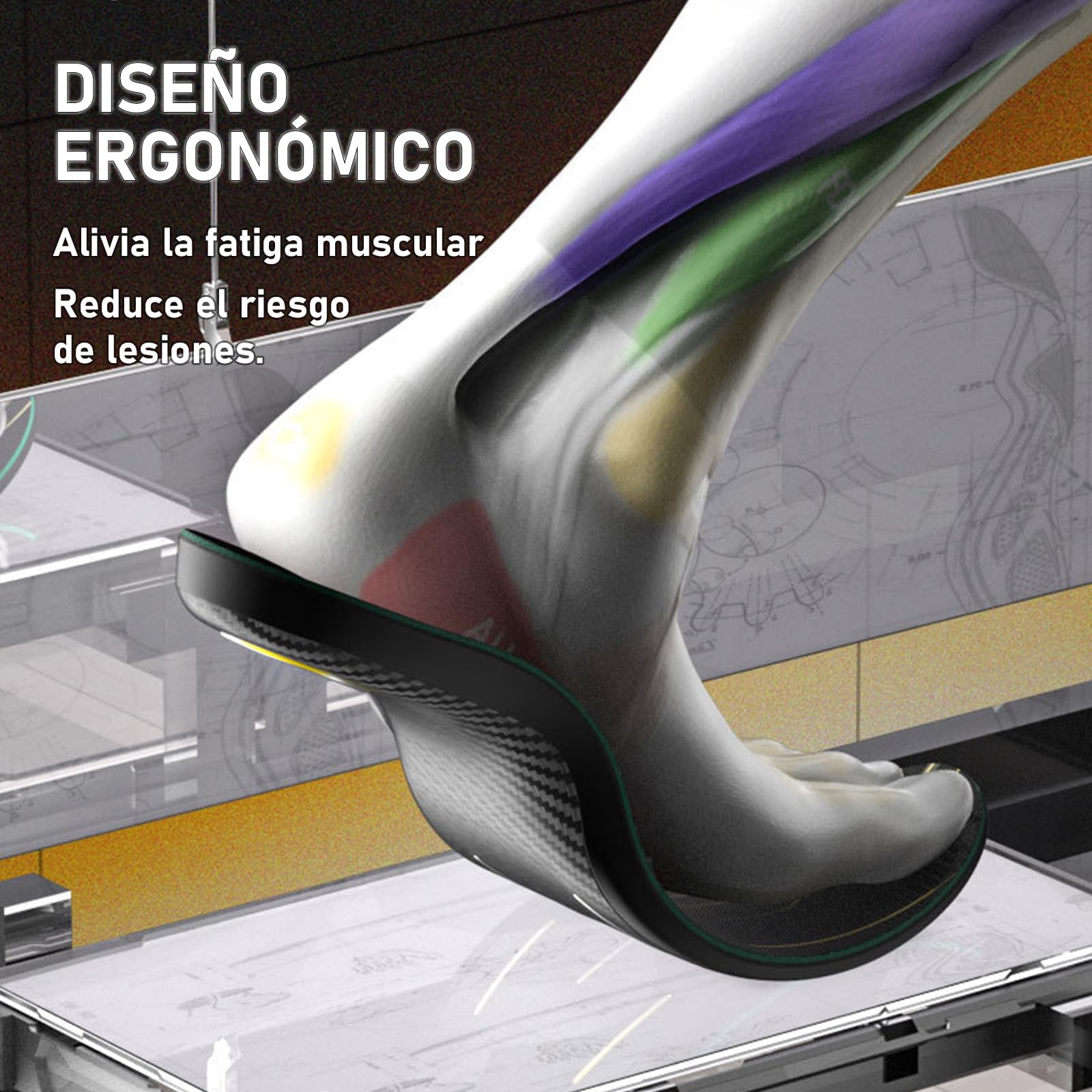 Plantillas de Fibra de Carbono con Soporte para el Arco Plantar para Deporte de Alto Rendimiento – Amortiguación Mejorada, Prevención de Lesiones y Mejora del Rendimiento – Talla EU 39-40