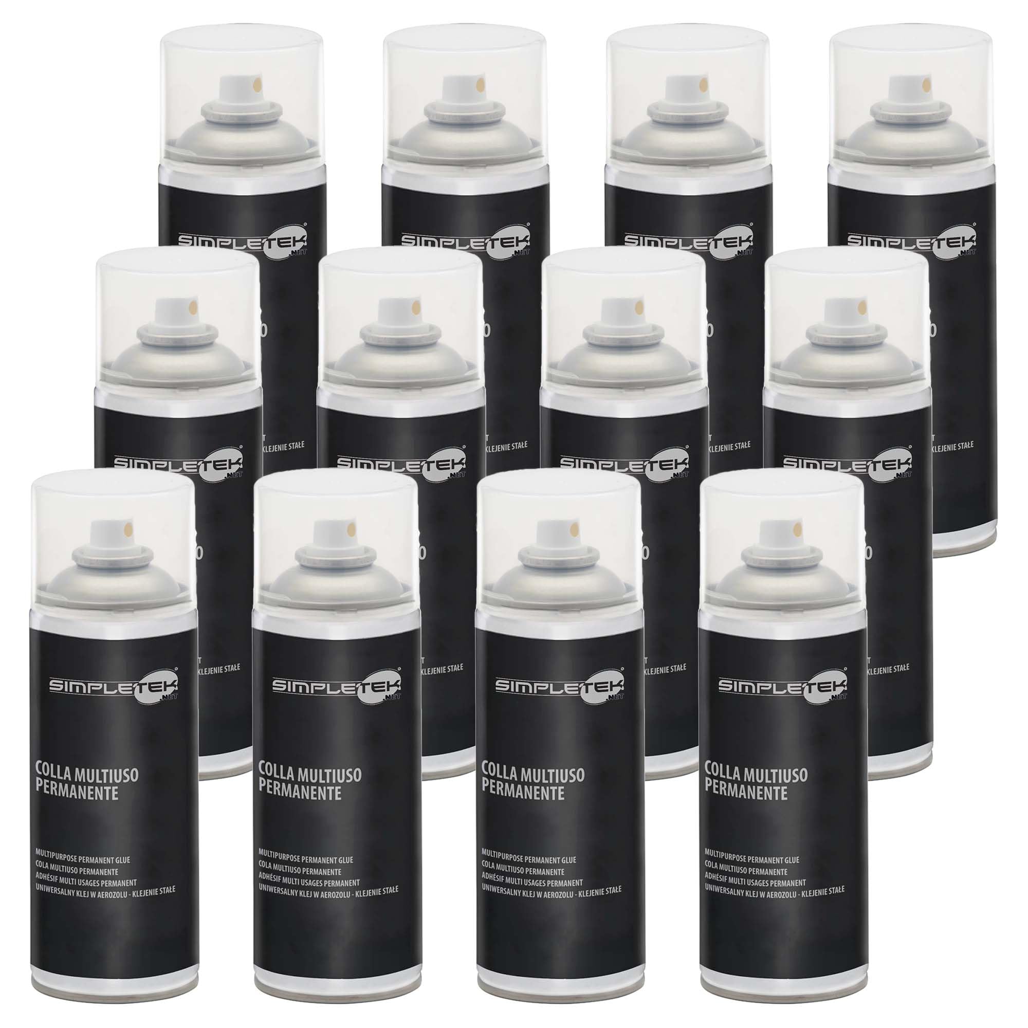 SIMPLETEK 12 x uniwersalny klej w sprayu, trwały uniwersalny klej 400 ml, idealny do drewna, metalu, tworzywa sztucznego i gumy (12 sztuk)