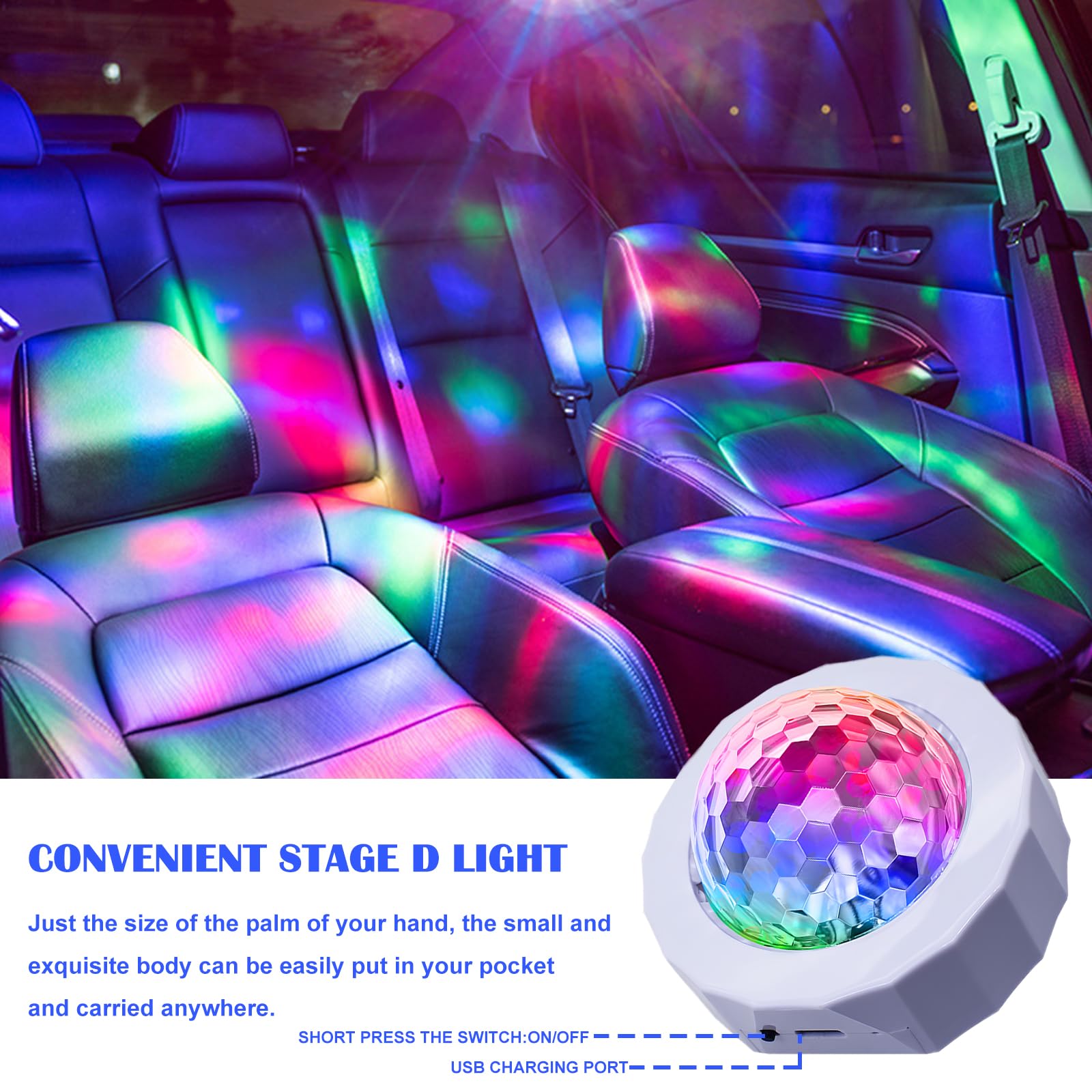 Mini Bola de Discoteca, 2 Unidades de 5 V, Luz Portátil para Coche, LED DJ, Fiesta, USB Controlada por Voz, Estado de Ánimo, Batería