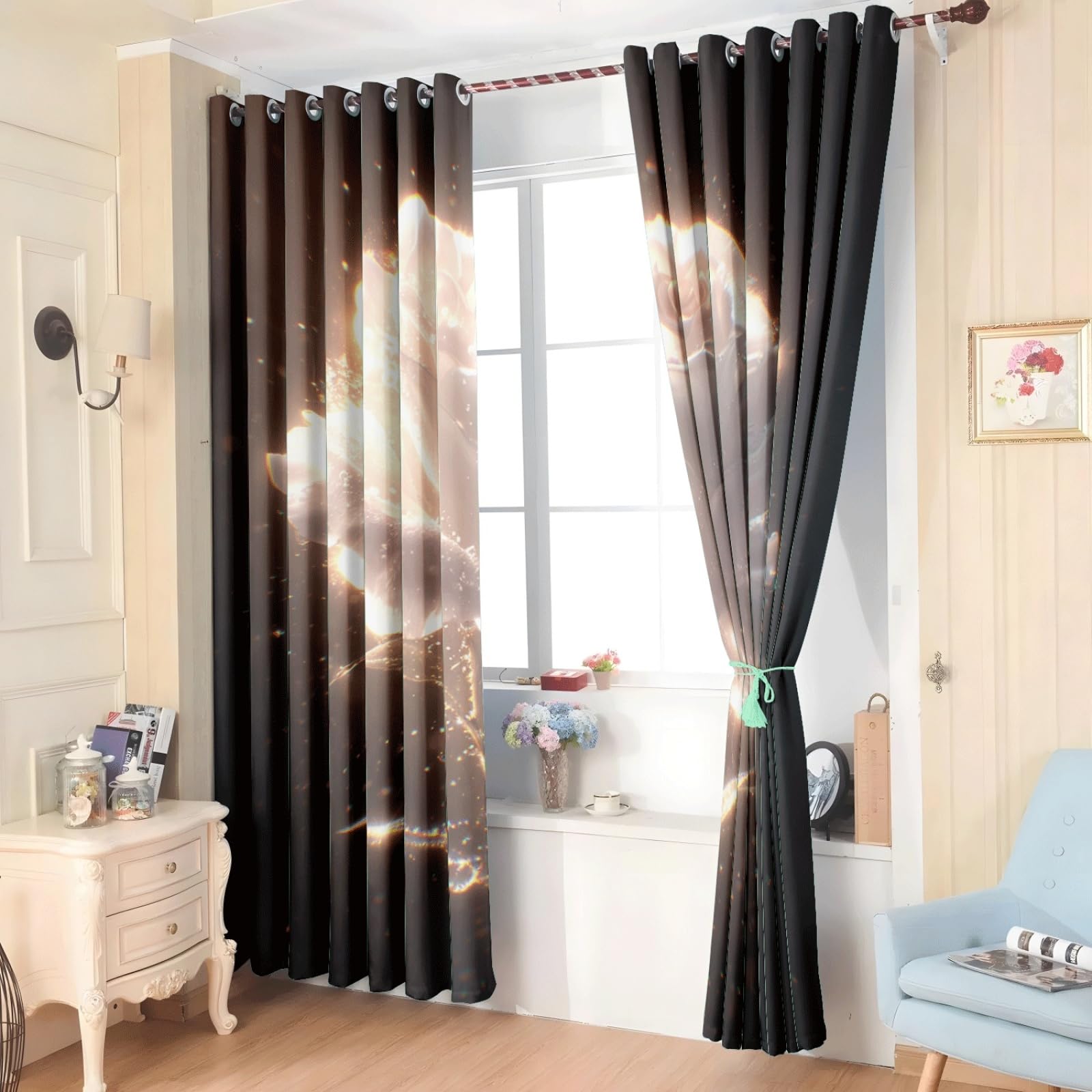 Curtain Braune Schwarze Rose Gardinen Blackout Curtain Polyester Vorhang mit Ösen Waschbar Vorhänge Living Room Verdunklungsvorhänge Schlafzimmer Gardienen Vorhang Blickdicht 2x85x200cm