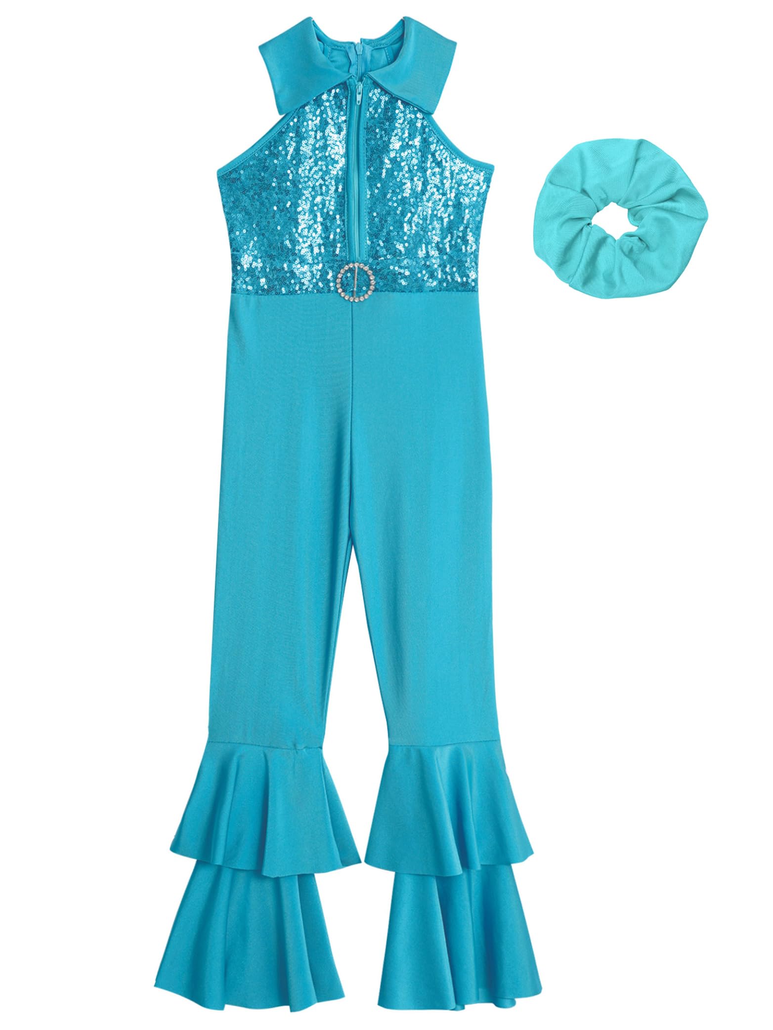 Jhaoyu Enfants Filles Combinaison Brillante Métallique À Paillettes Jumpsuit Jazz Disco Tenue De Danse Sans Manches Justaucorps De Danse