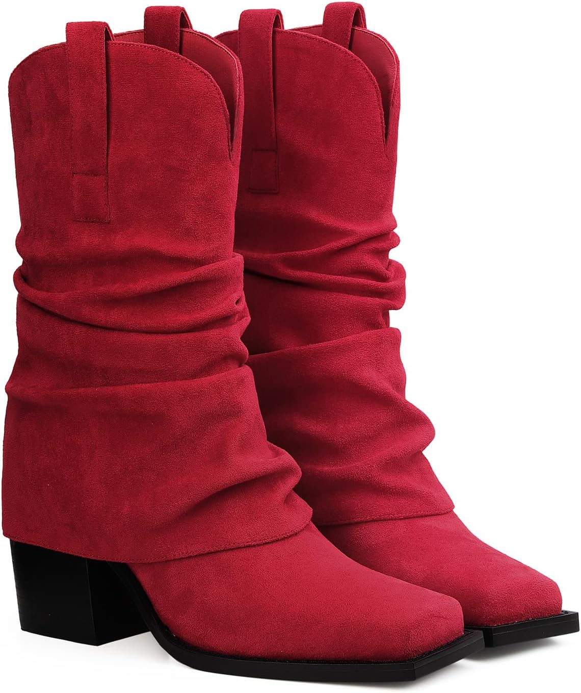 Cowboy Boots for Women Cowgirl Mid Calf Square Toe Fold Over Chunky... - Picture 50 of 56