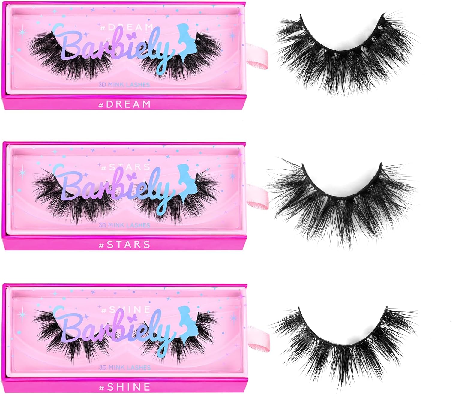 18mm Mink Lashes, 3D Real Mink Lashes, 3 Pairs Fluffy Dramatic False Eyelashes, 100% HandMade 6D Wispy Long Thick Full Volume Strip Eye Lashes, Cruelty Free, Luxury Makeup (Dream Star)