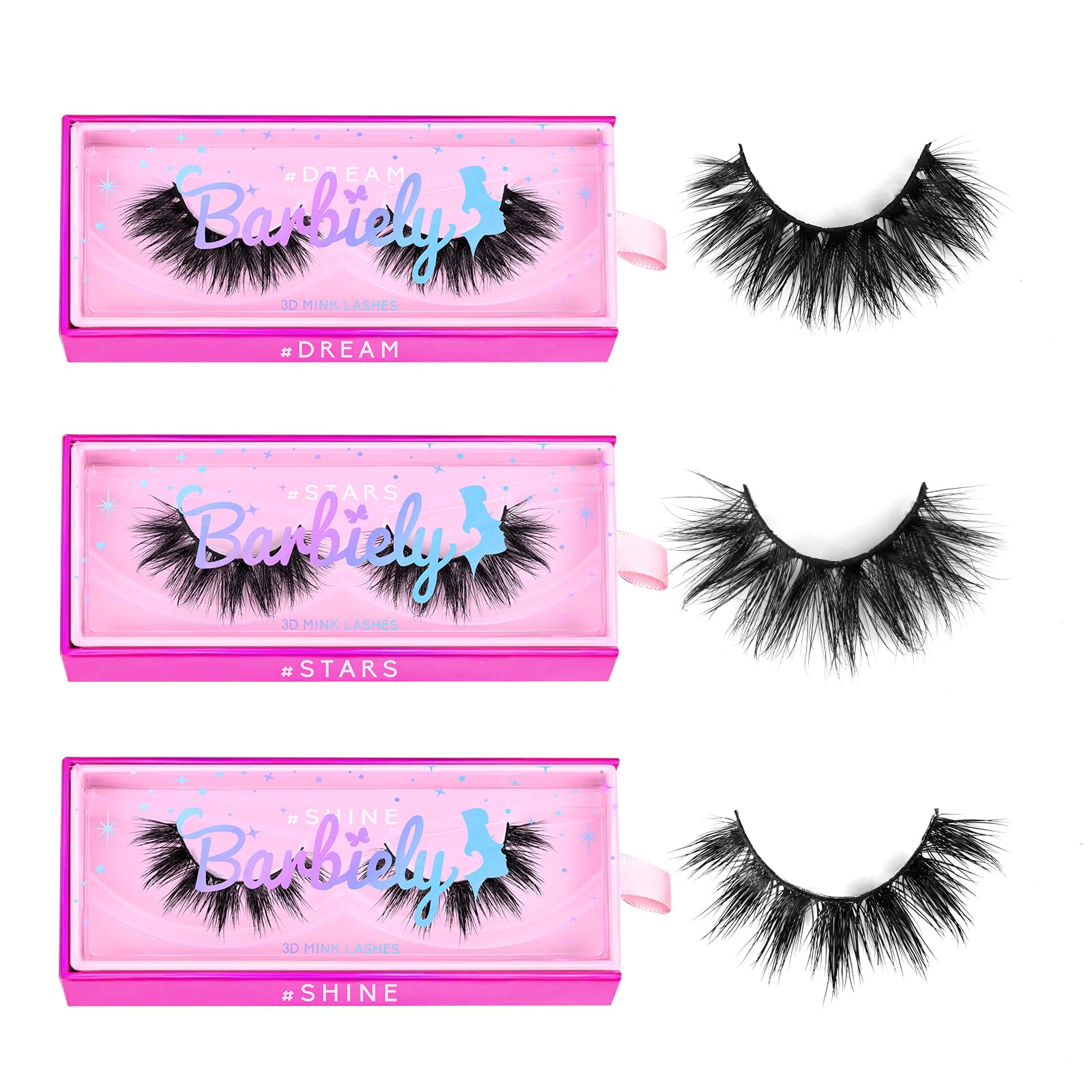 18mm Mink Lashes, 3D Real Mink Lashes, 3 Pairs Fluffy Dramatic False Eyelashes, 100% HandMade 6D Wispy Long Thick Full Volume Strip Eye Lashes, Cruelty Free, Luxury Makeup (Dream Star)
