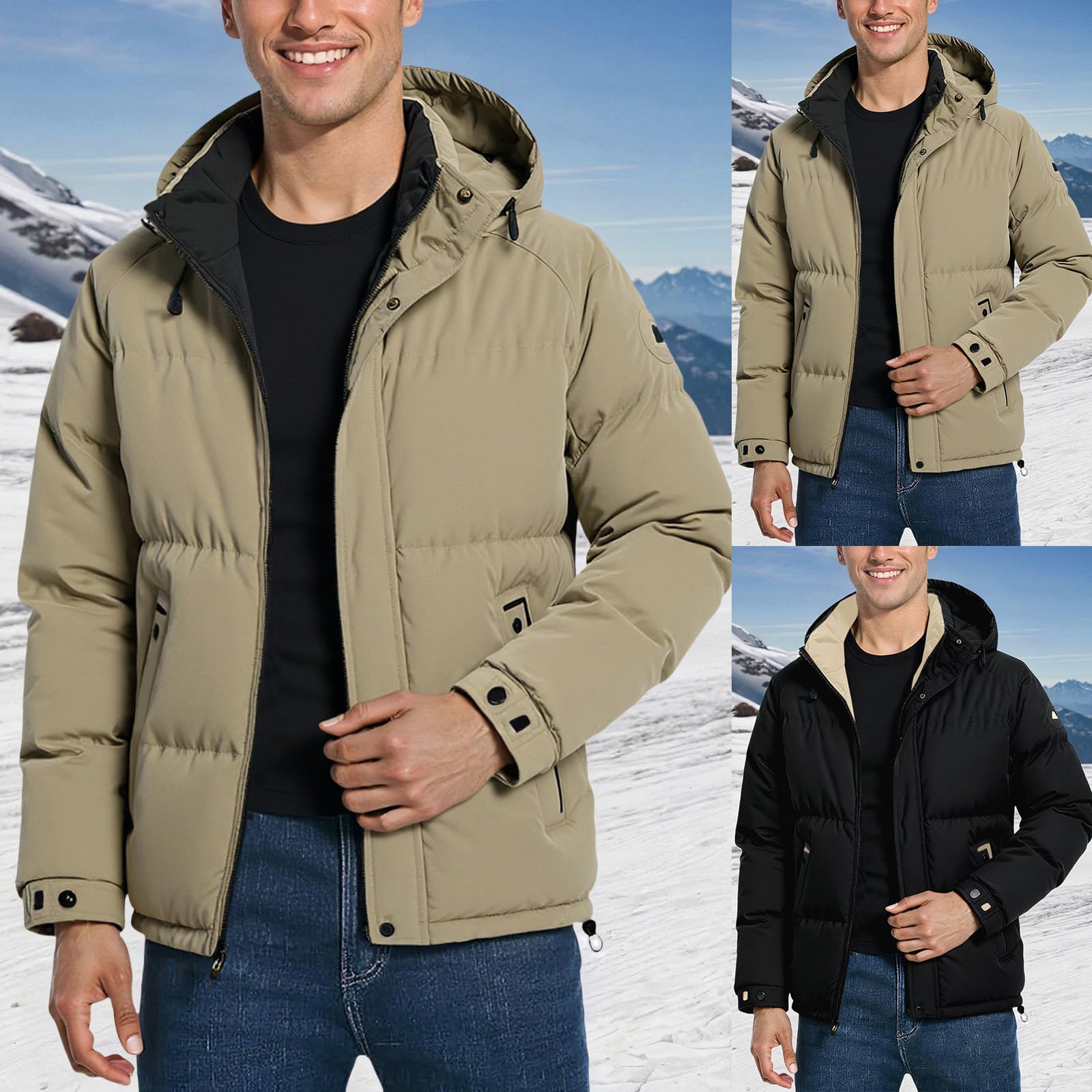 Generisch Piumino da uomo con cappuccio, giacca trapuntata per esterni, con cerniera, slim fit, morbida, con cappuccio, tinta unita