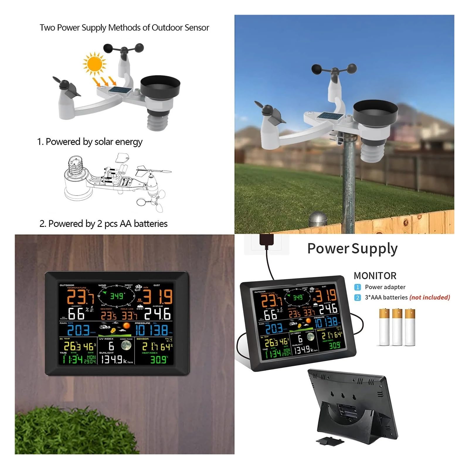 Termoigrometro FT0310 Stazione Meteo WiFi 7in1 Temperatura Interna umidità Esterna velocità del Direzione Pioggia UV Wireless Console Colori Previsioni