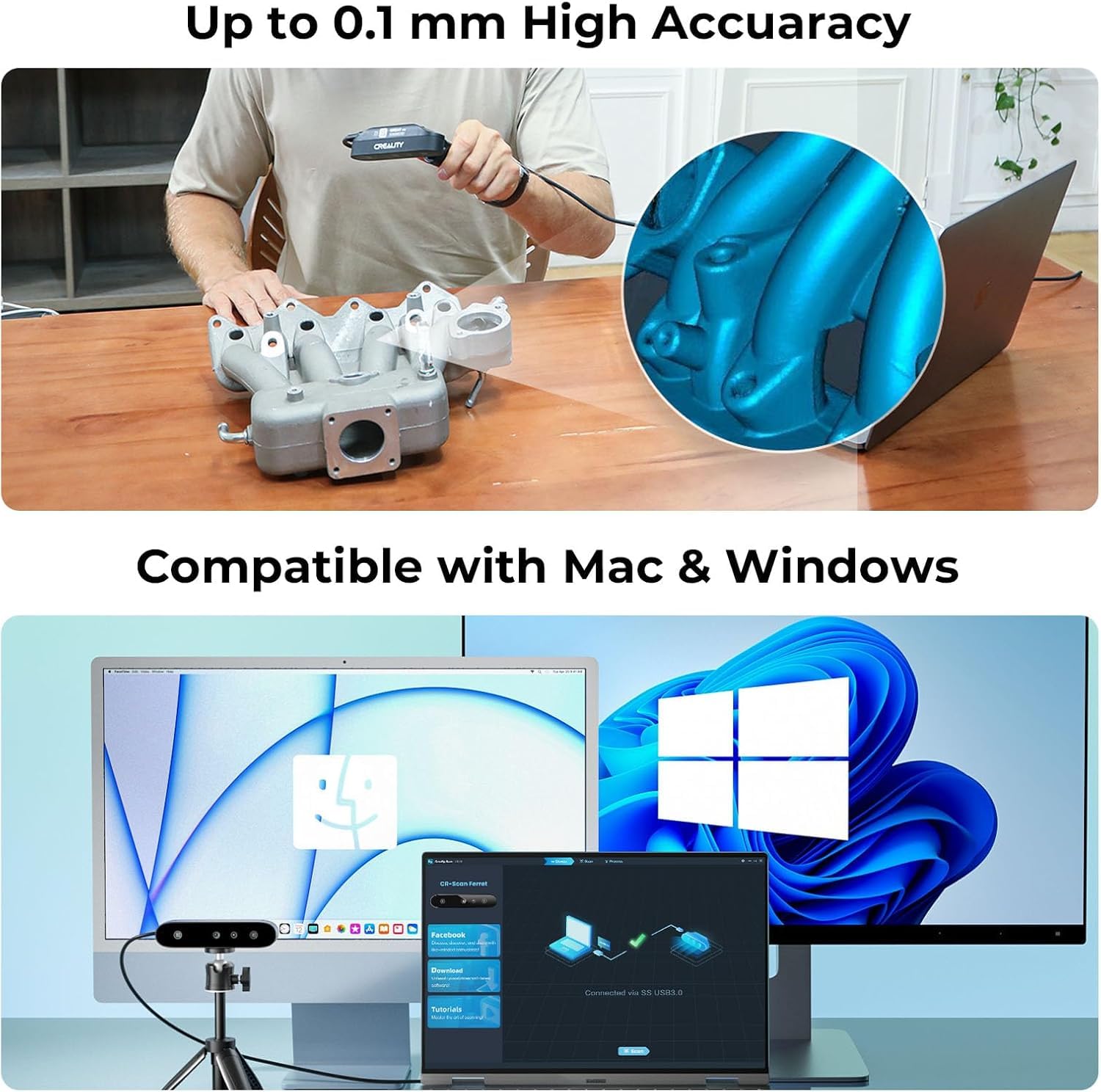 Creality CR-Ferret SE 3D-Scanner – Hochpräziser Desktop-Scanner mit 0,1 mm Genauigkeit, Verwacklungsschutz & 24-Bit-Farbscan, kompatibel mit Mac/Windows für 3D-Druck & Modellbau.