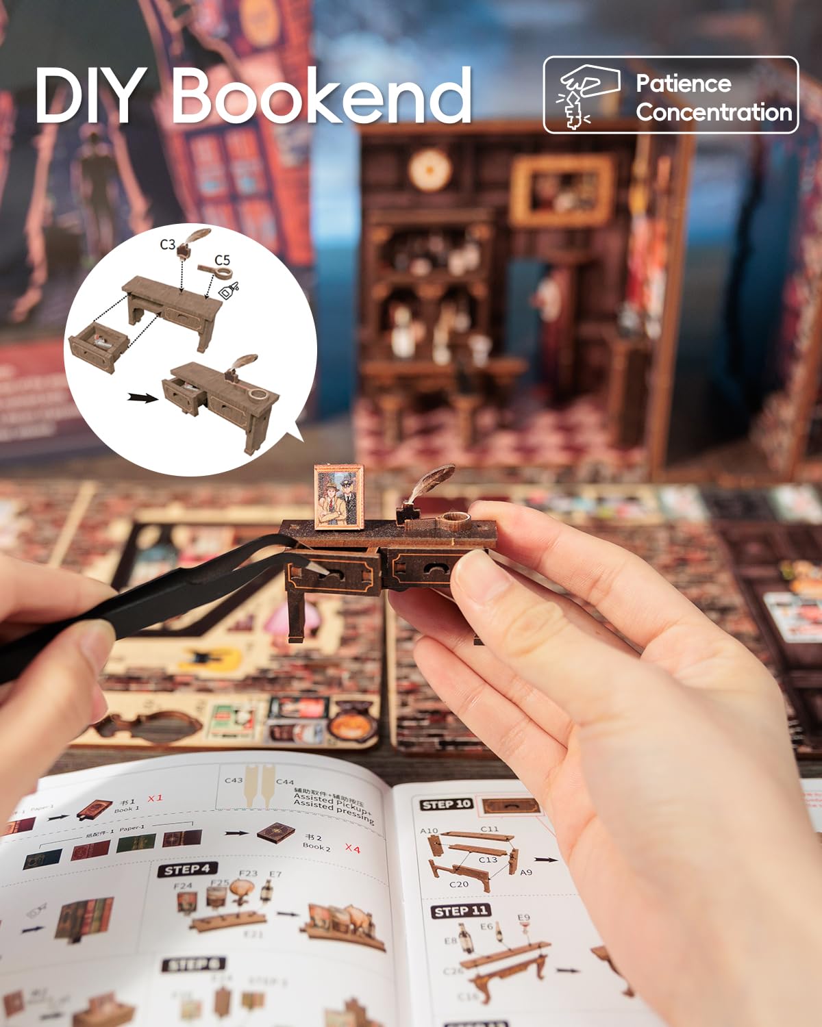 CUTEBEE Book Nook Kit – Fermalibri fai da te, in miniatura, per libreria, decorazione Diorama per adulti, da costruire, 2 pezzi (Farewell to The Night)