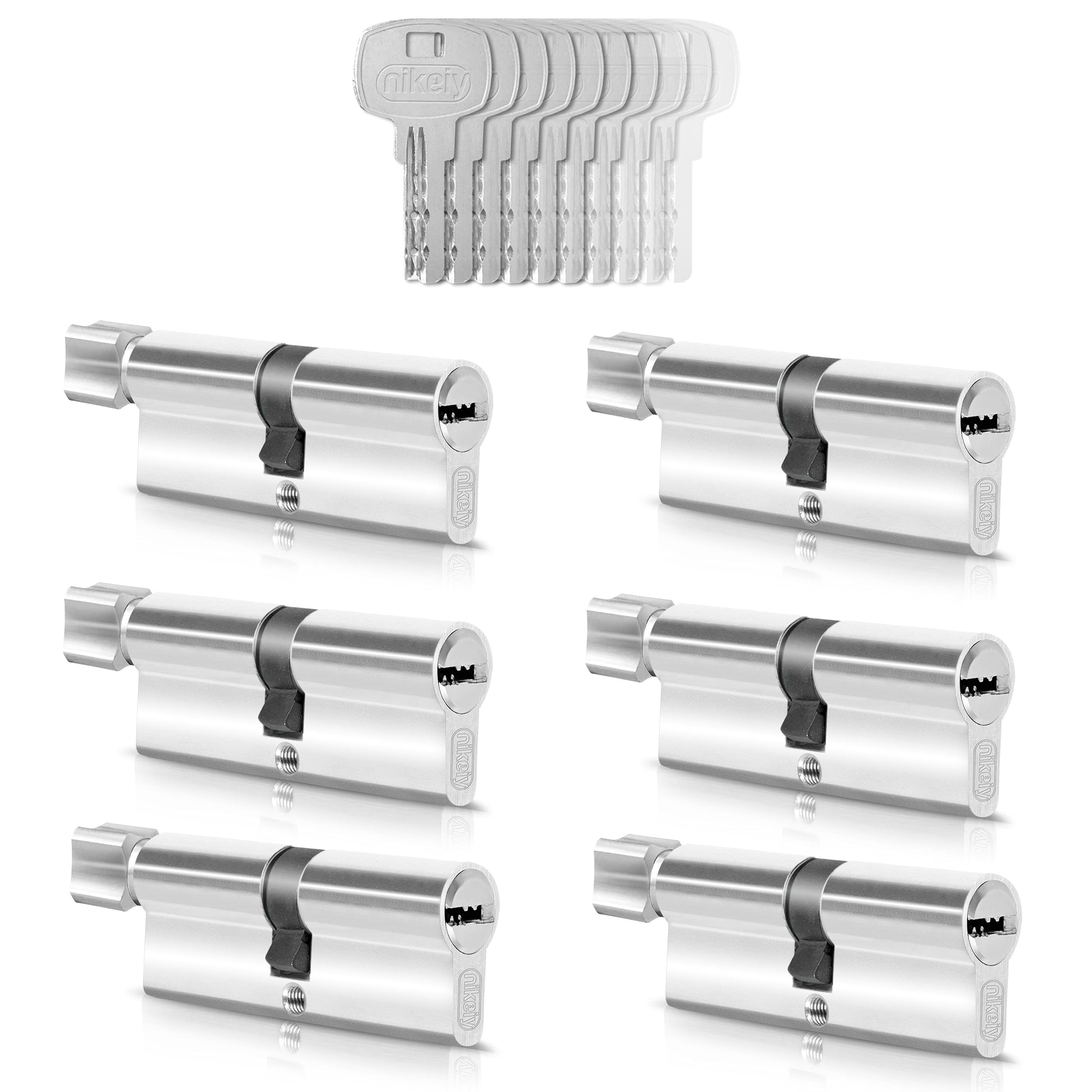 GERCAR 6 cilindros cilíndricos de cierre uniforme 35/35 incl. 30 llaves, cilindro de 70 mm, cerradura de puerta con función de emergencia y peligro, juego de 3 unidades de cierre uniforme – Longitud:
