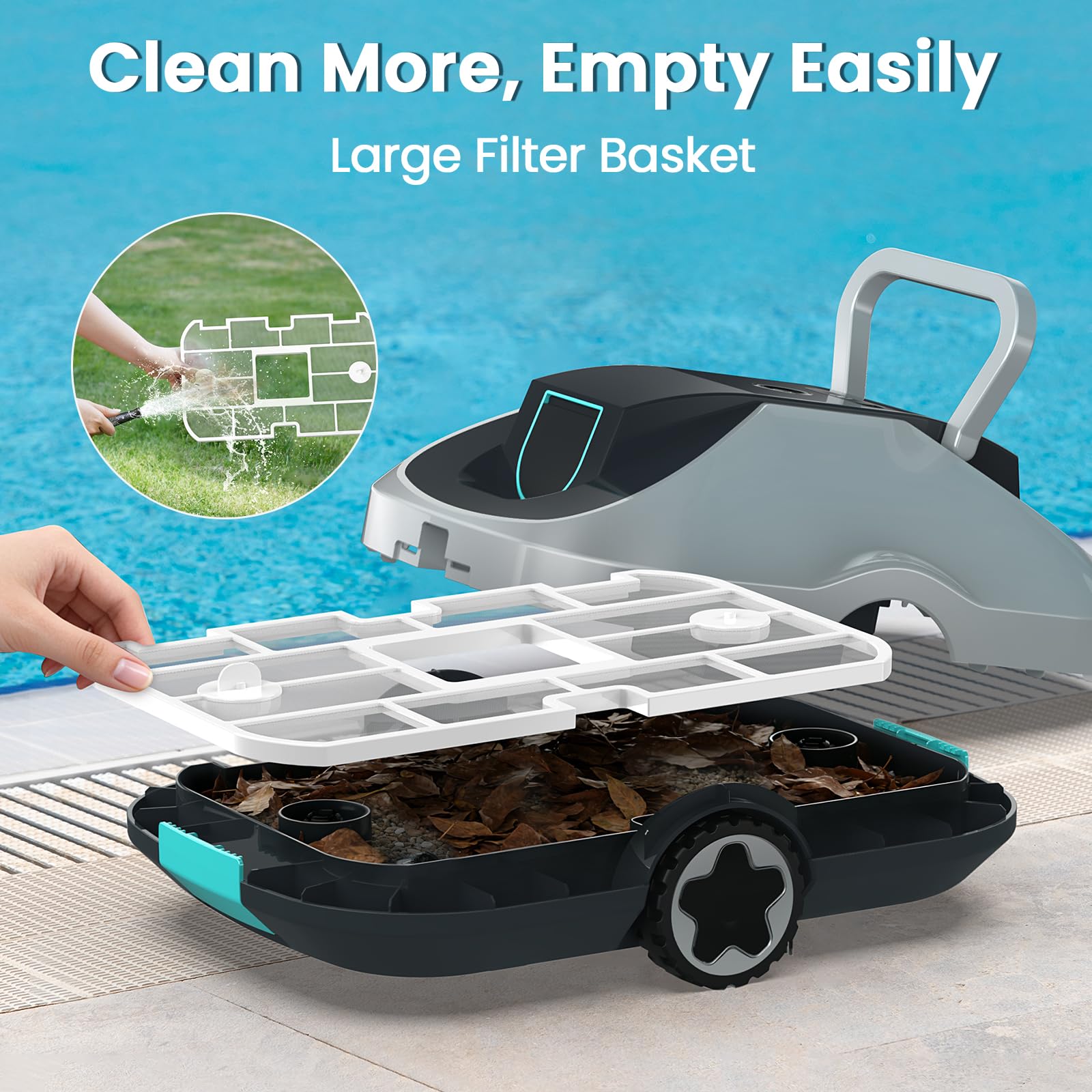 Cordless Robotic Pool Vacuum Cleaner for Above Ground Pools, Automatic Robot Pool Cleaner with 200-Minute Runtime, Powerful Suction, Self-Parking, 180μm Fine Filter, Cleaning up to 2500 Sq.Ft — view 5