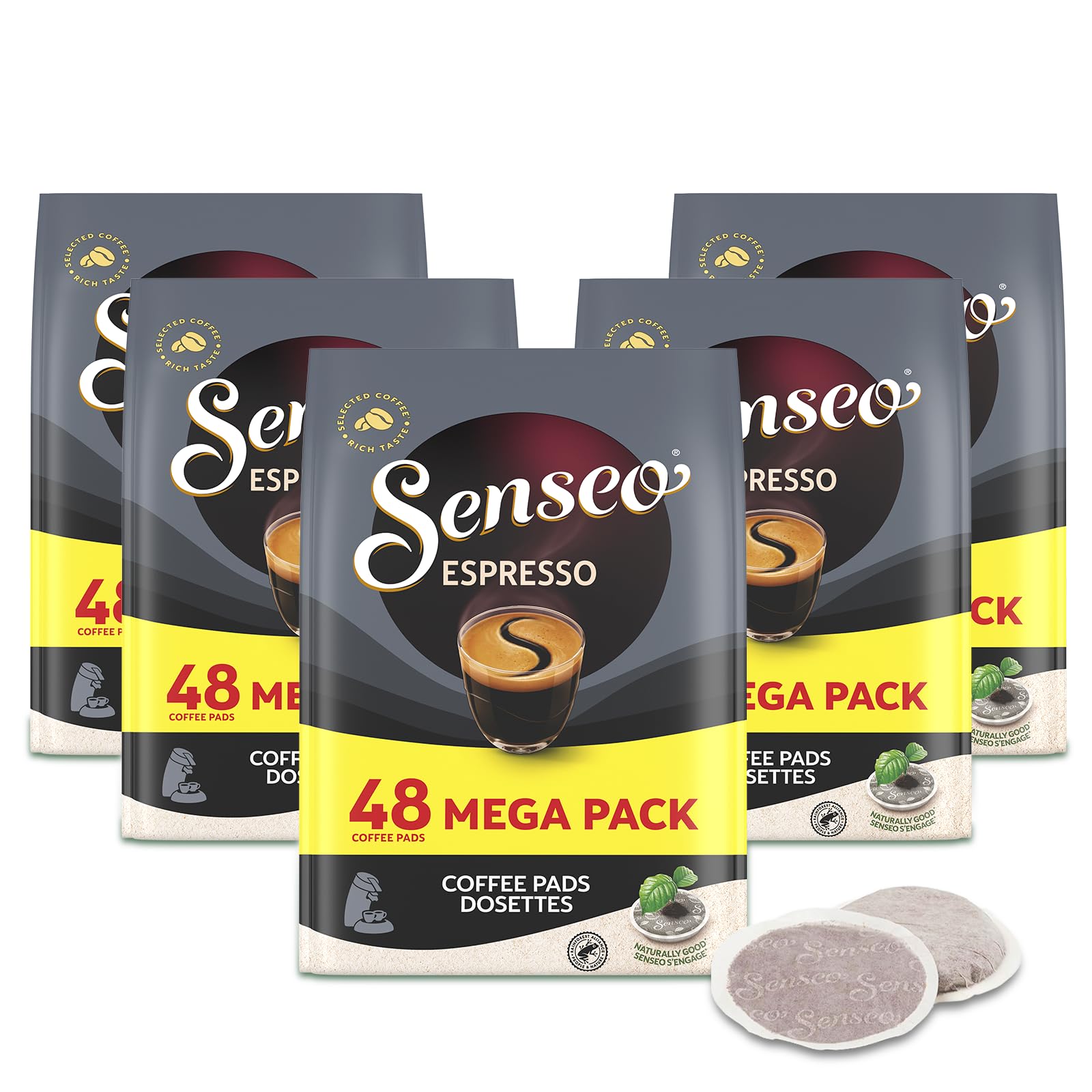 Senseo Espresso Dark Roast Coffee Pods – 240 Count (5 Packs) – Strong & Concentrated Flavor with Rich Crema – Single-Serve Coffee Pads Compatible with