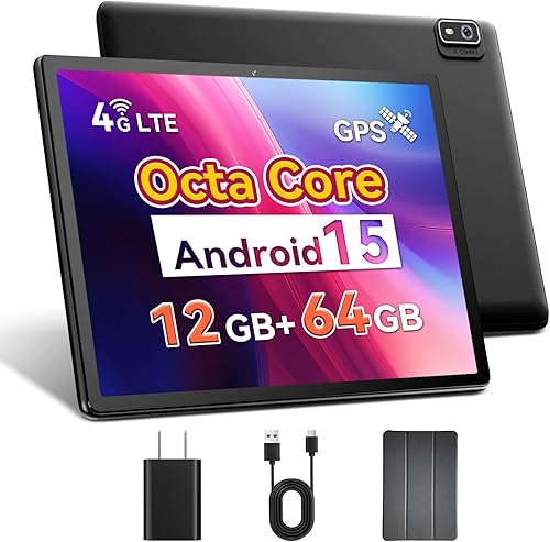 Topsand Tablet Android 15 de 10 pulgadas con ranura para tarjeta SIM desbloqueada, teléfono tablet 4G celular, Octa-Core, 12GB+64GB, ampliable a