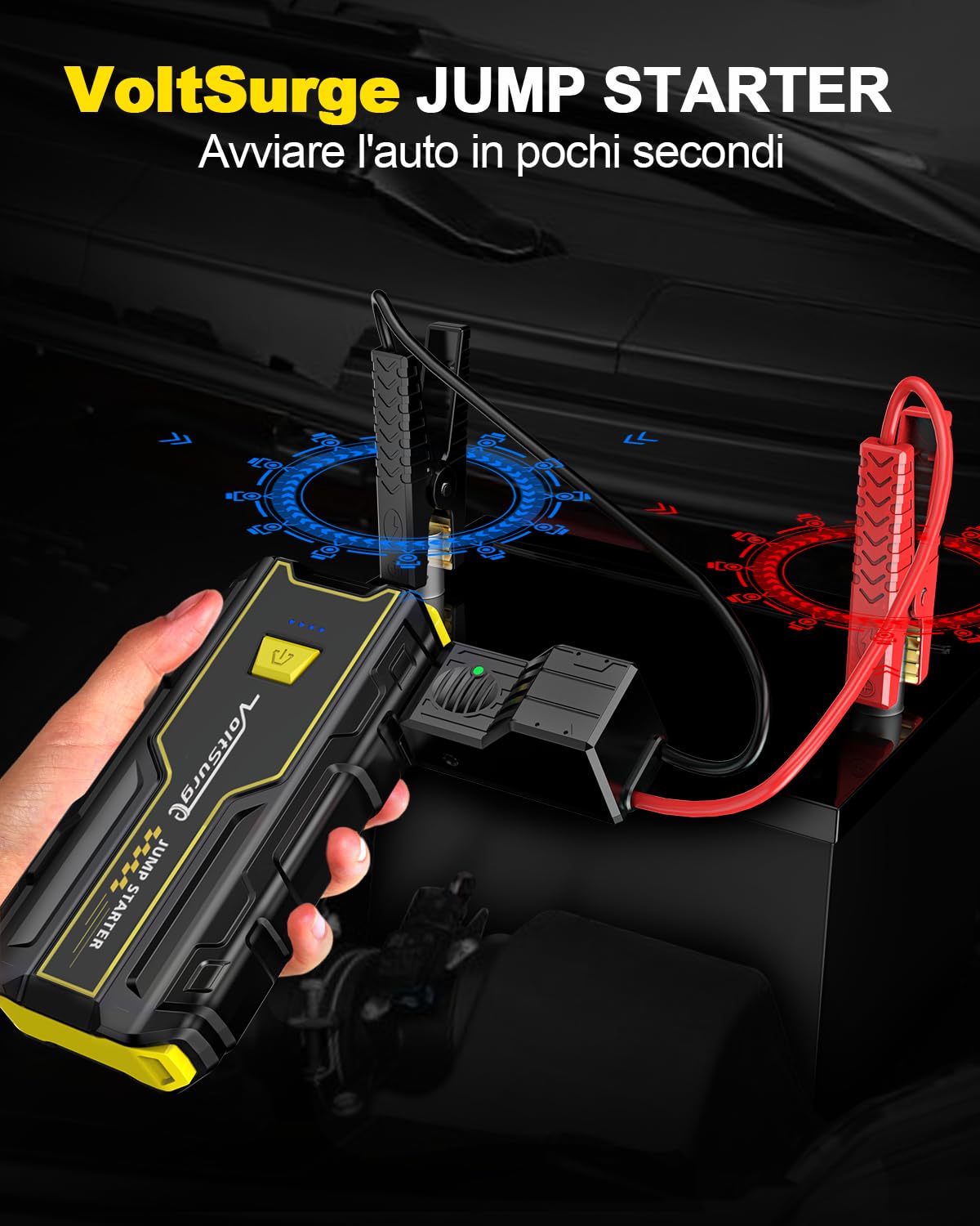 Avviatore Batteria Auto, 4000A Avviatore di Emergenza per Moto (per Motori Fino a 7.5L Benzina/5.0L Diesel) 12V Booster Avviamento Auto con Torcia a LED