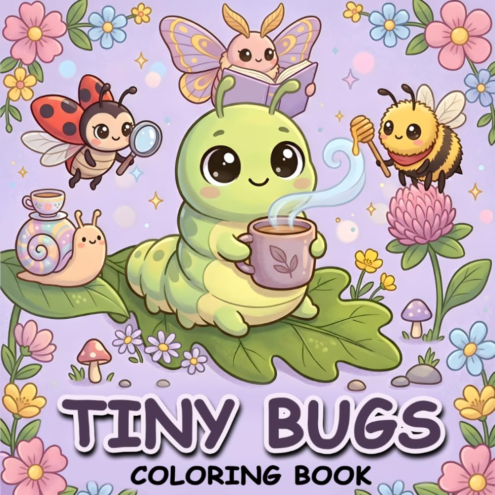 Tiny Bugs Coloring Book: Bold and Easy Cute Insect Coloring Pages for Adults and Teens Featuring Simple and Adorable Bugs in Cozy Nature Scenes for Relaxation and Stress Relief
