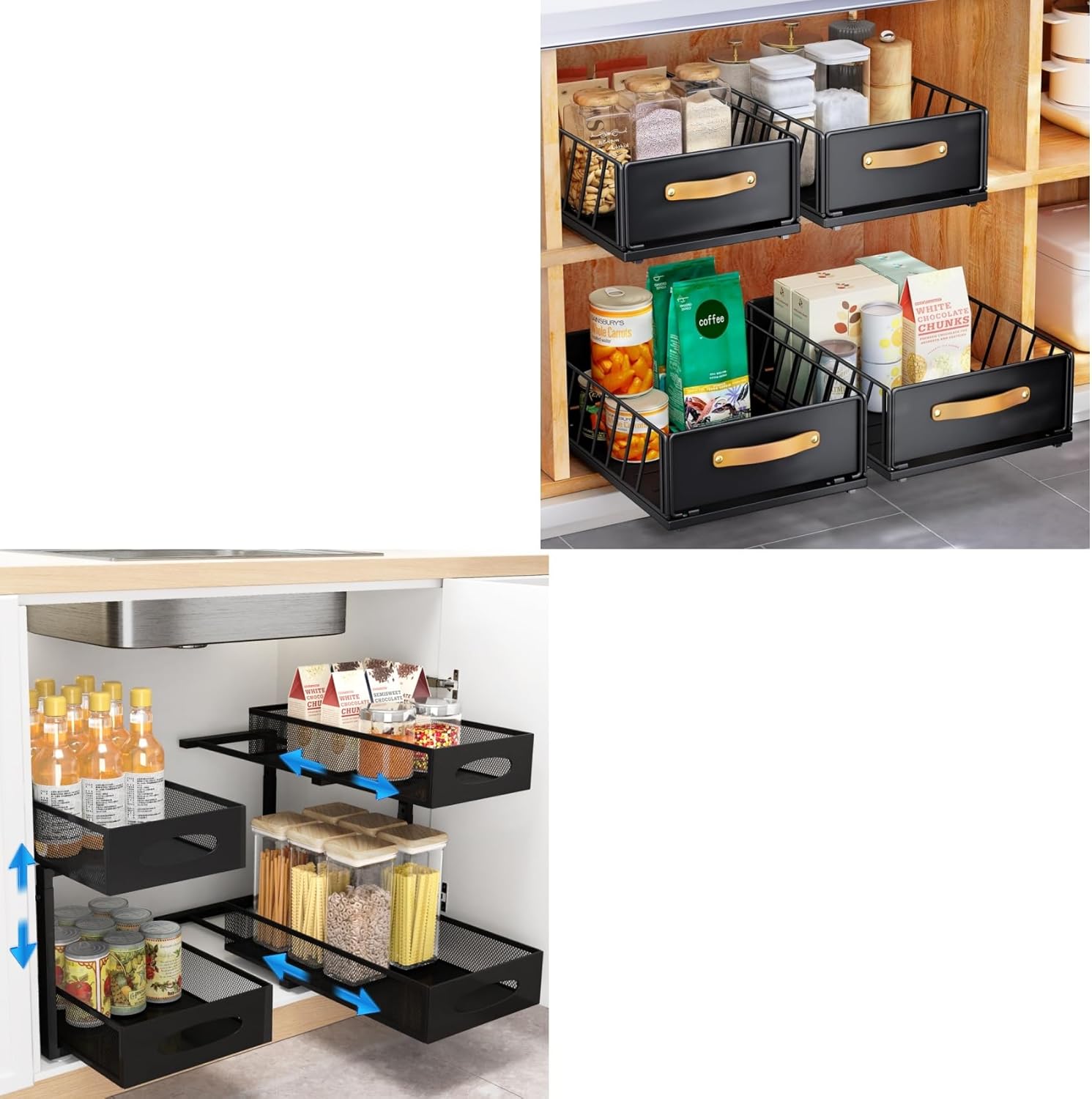 1PC Pull out Cabinet Organizer Fixed with Adhesive Nano Film+1PC Under Sink Organizer Bundle