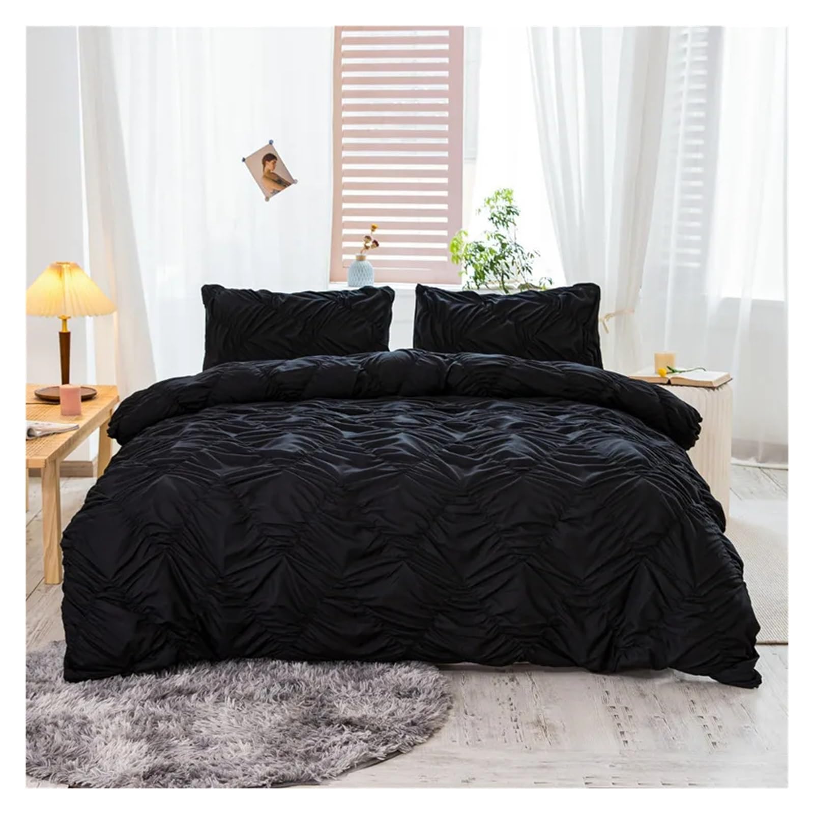 Funda nórdica de 3 piezas con bordado plisado para ropa de cama premium