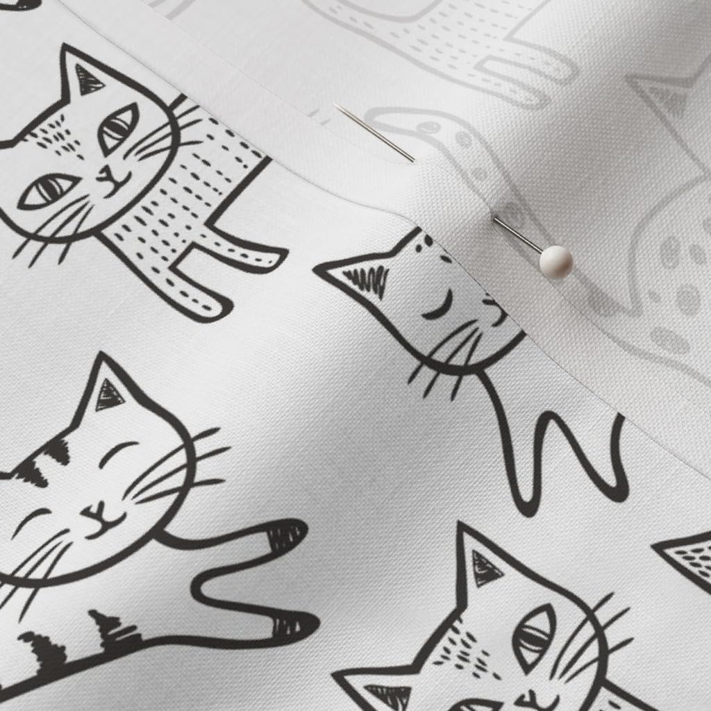 Spoonflower Fabric - Cats Stripes Kitten Geometric Cute Animals Black White Cat Kitty Printed on Petal Signature Cotton Fabric by The Yard - Sewing Quilting Apparel Crafts Decor