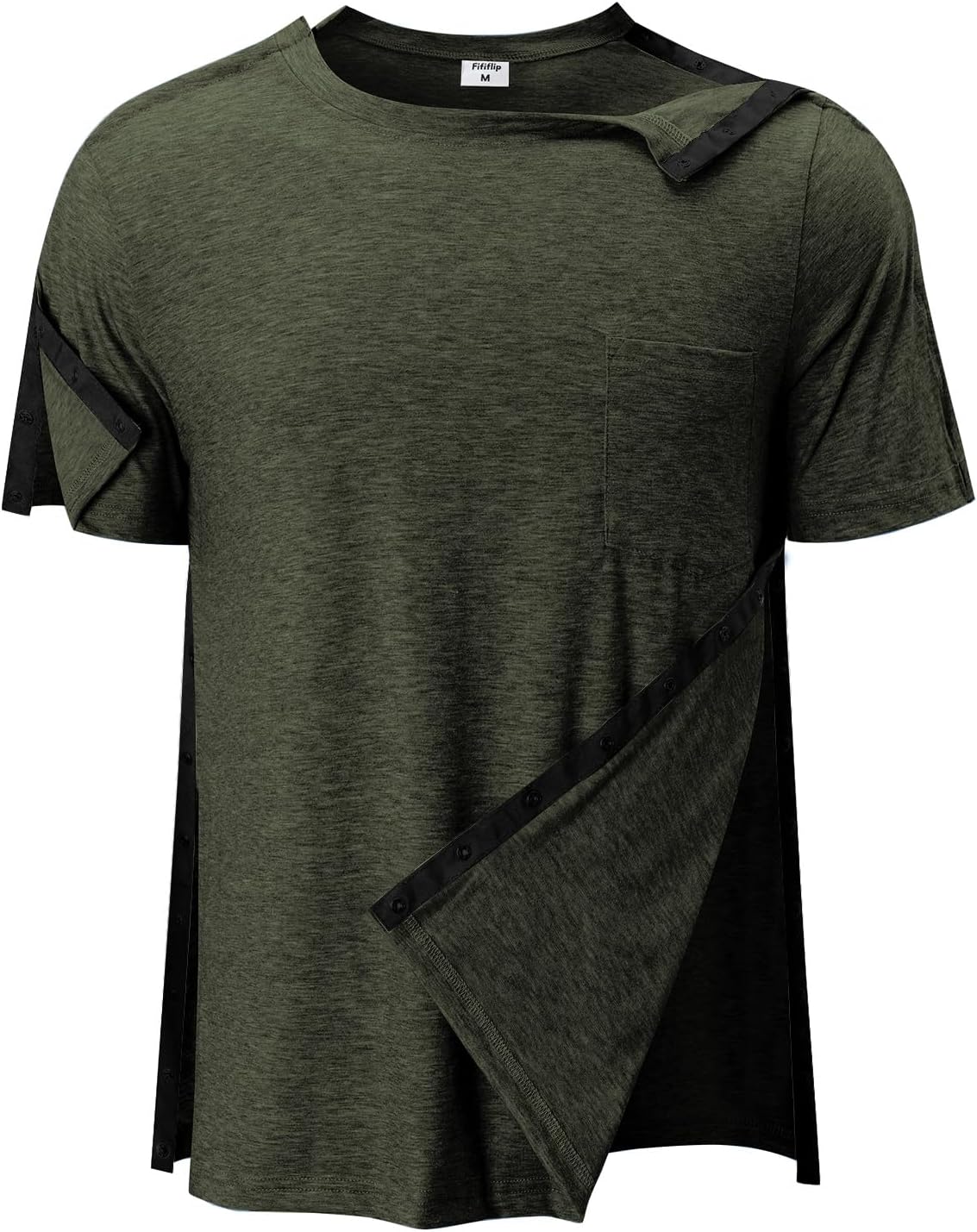 Men's Post Shoulder Surgery Shirts Tear Away Recovery Short Sleeve Full Open Side Snap Chemo Shirt Adaptive Clothing