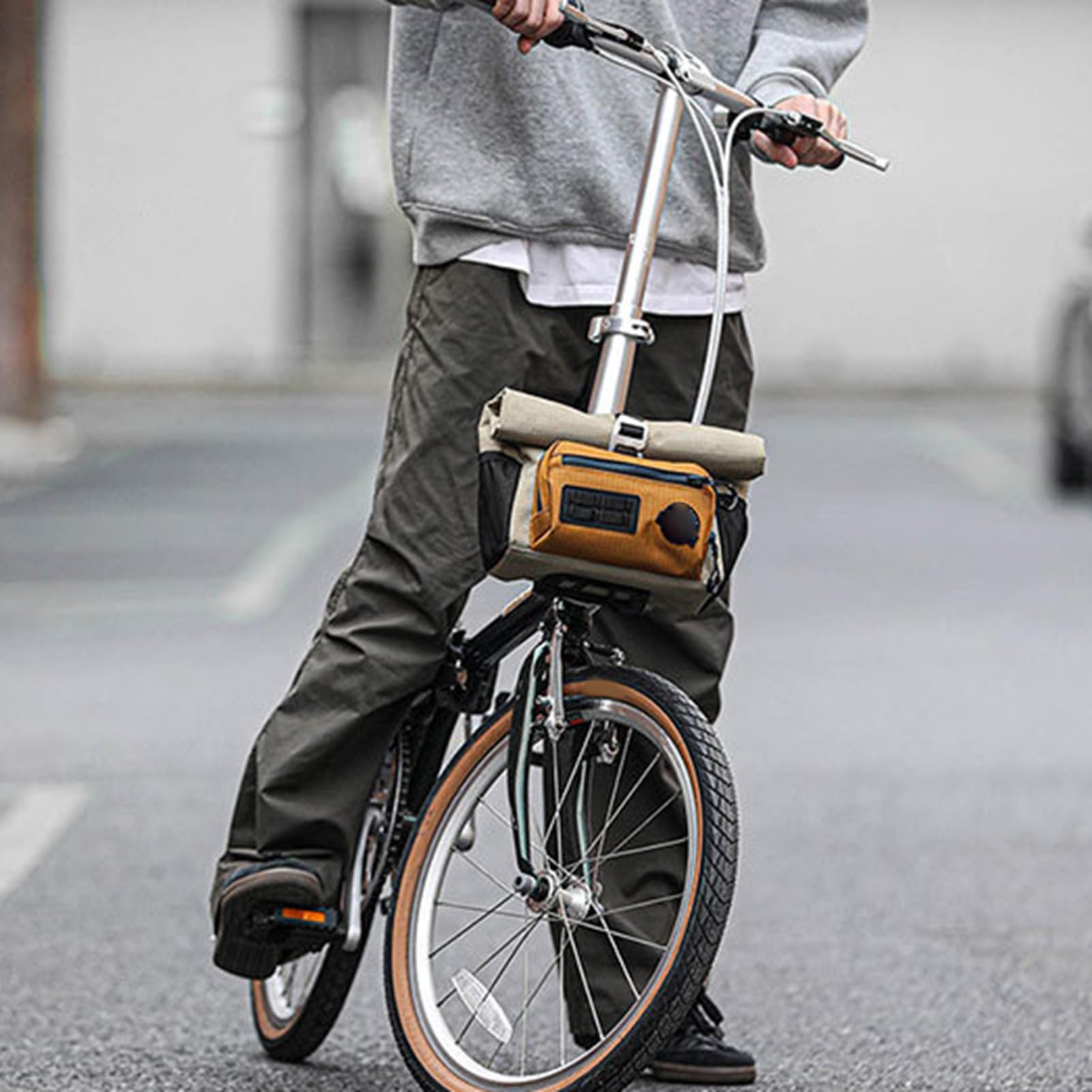 Jectse Borsa da Manubrio per Bici, Borsa Anteriore per Bici a Sgancio Rapido con Tracolla, Custodia Pieghevole per Manubrio da, Ideale per il Ciclismo (Cachi)