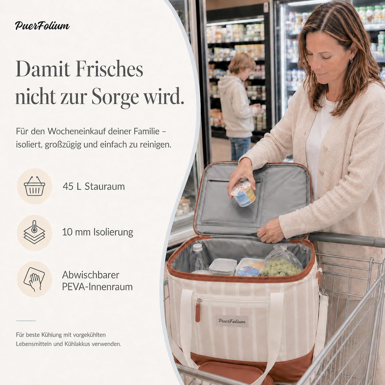 Borsa frigo grande, 45 l, XXL, borsa frigo, borsa da picnic, per la spesa, auto, campeggio, attività all'aperto, in viaggio, passiva, per congelatore, borsa termica, sportello superiore