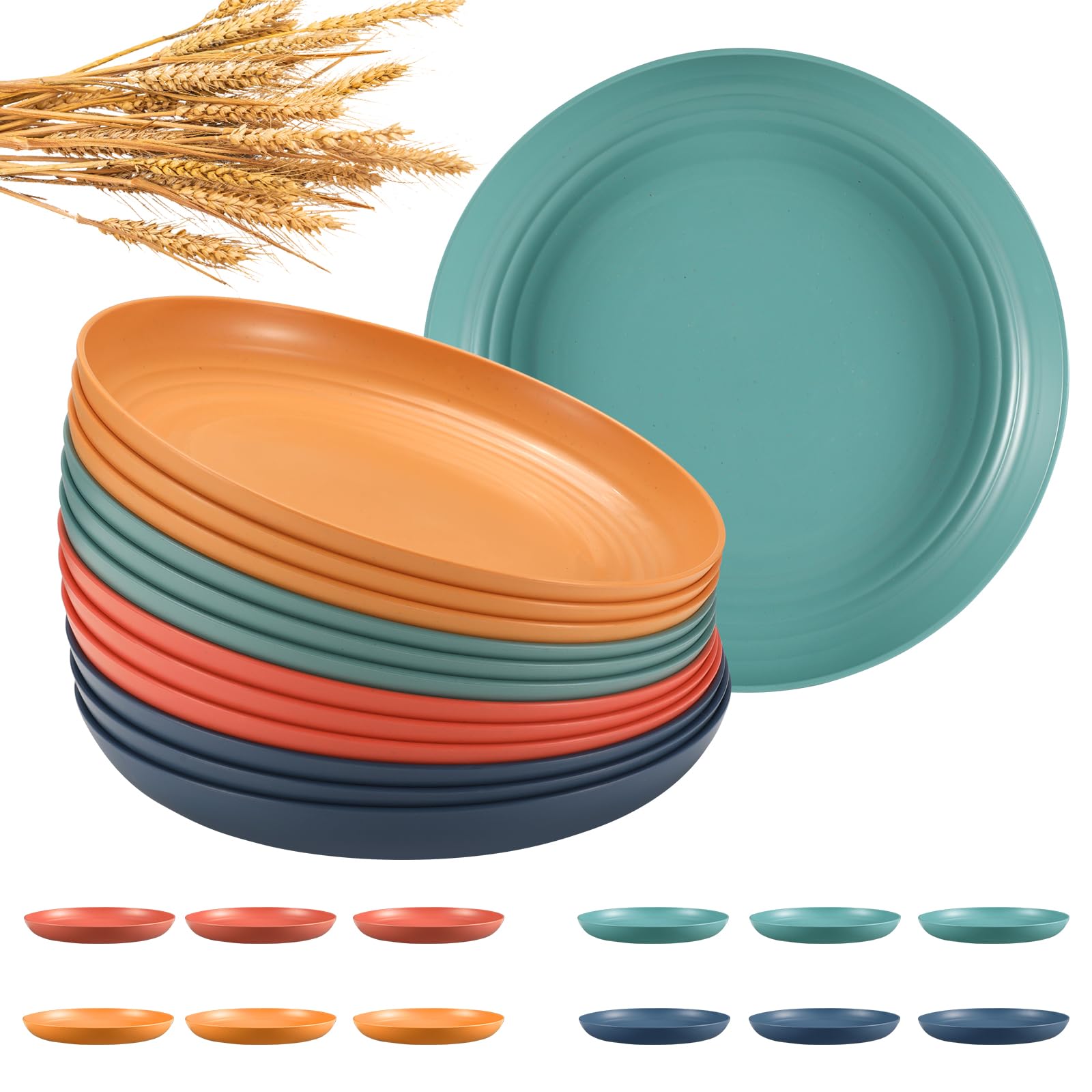 Photo 1 of HEYCOME 12 Pcs Unbreakable Deep Dinner Plates Set, 10 inch Reusable Plastic Wheat Straw Plates, Microwave and Dishwasher Safe Plate for Kitchen, Lightweight Plate for Dessert, BPA Free, 4 Colors