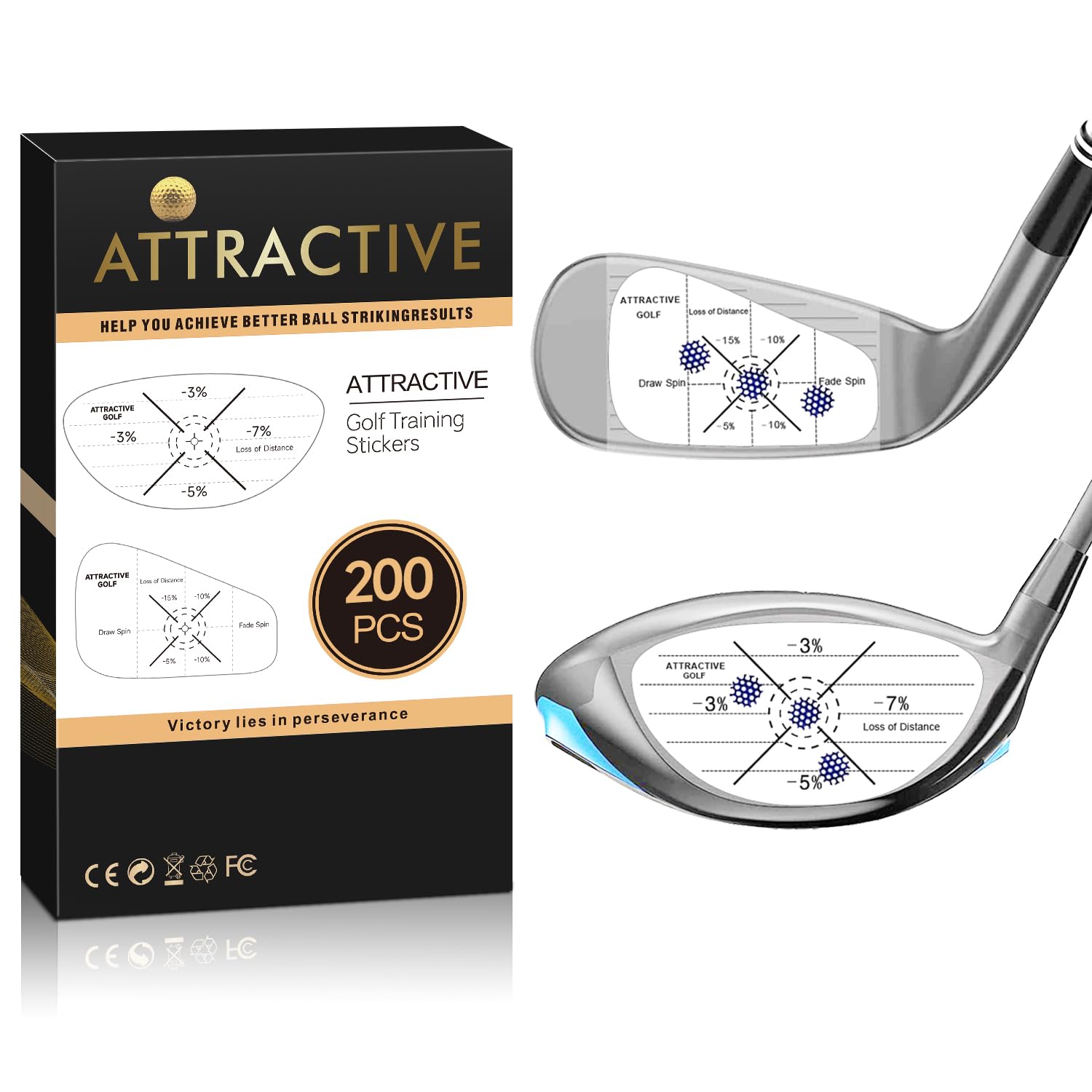 ATTRACTIVE 200 Pieces Golf Batting Tape Set Racket Batting Stickers for Wood and Iron, 100 Pieces Each, Useful Training Aid, Improve Ball Strike and Ball Bat