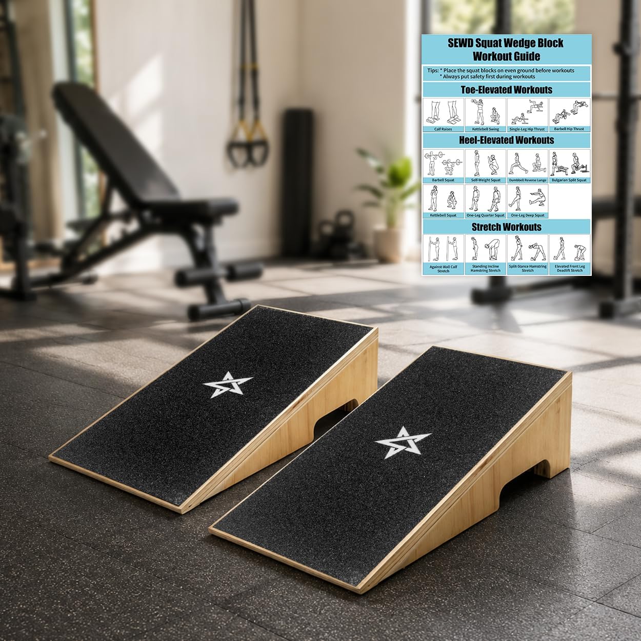 SEWD Wooden Squat Wedge, Non-Slip Slant Boards for Heel Elevated Squat | Squat Wedge Block to Improve Mobility and Flexibility Knees Over Toes, Calf Stretch