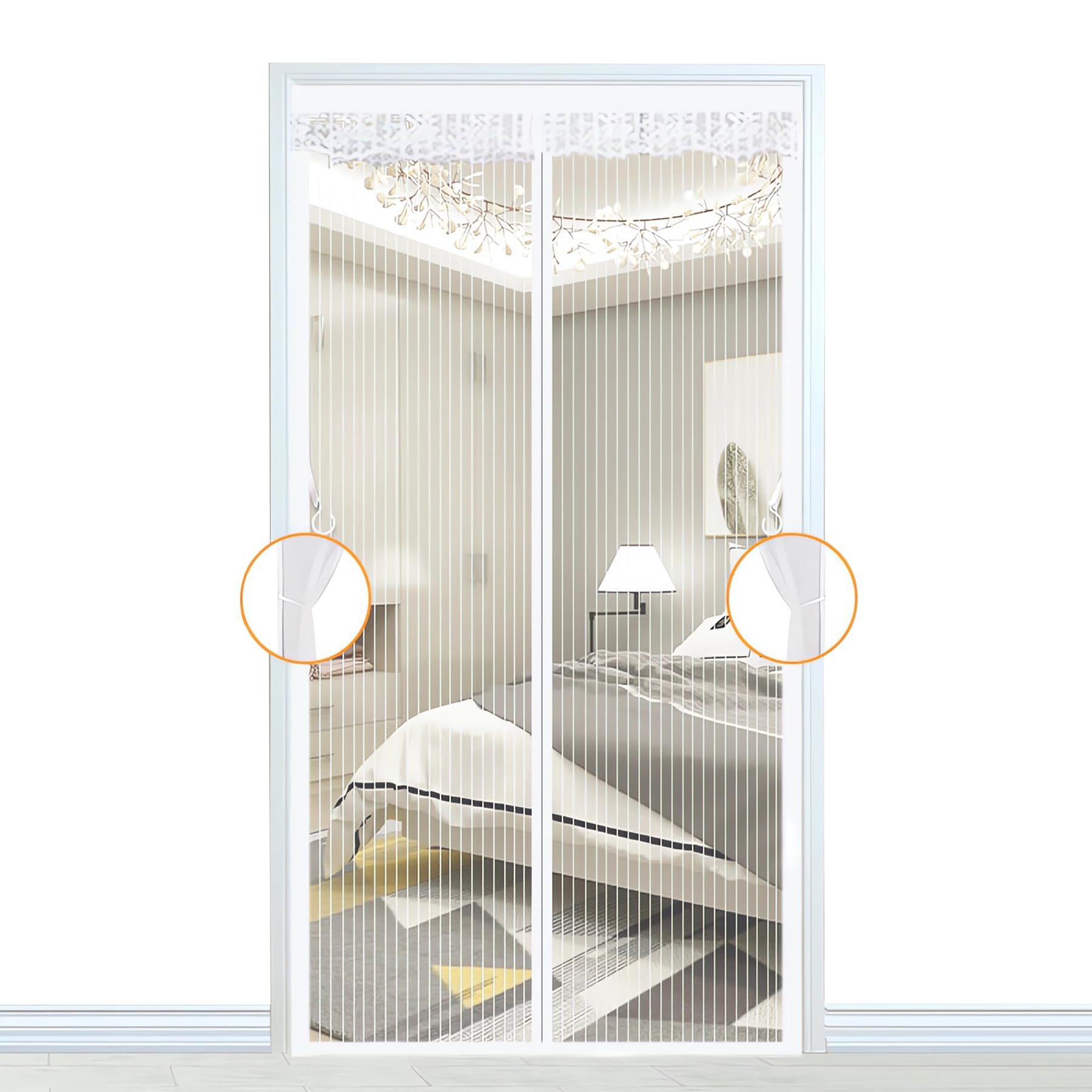 Zanzariera bianca stripe hook 160 x 260 cm (larghezza x altezza) Maglia ultra sottile zanzariera porta finestra magnetica tenda anti insetto chiusura magnetica installazione senza foratura