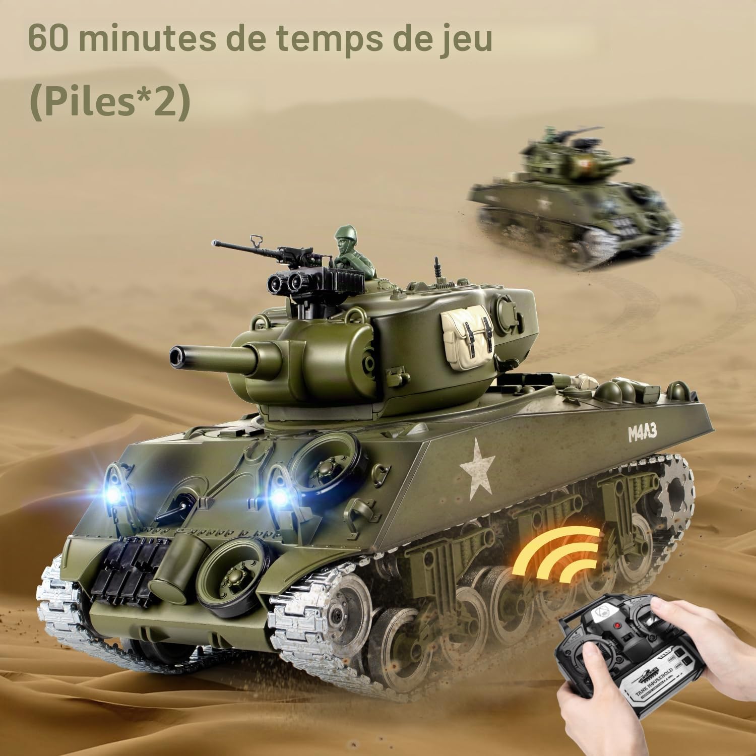 Tank Telecommande US M4A3, Modèle char de Combat 1/18, Réservoir Télécommandé 2.4Ghz, Maquette Char Jouets Avec Fumée, LumièRes, Son et Recul pour Enfants et Adultes, Réservoir Télécommandé Tir BBS