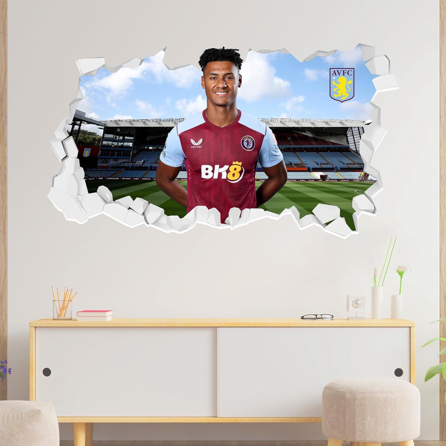 Aston Villa Wall Sticker - Watkins 23/24 Broken Wall (90cm Width x 50cm Height)