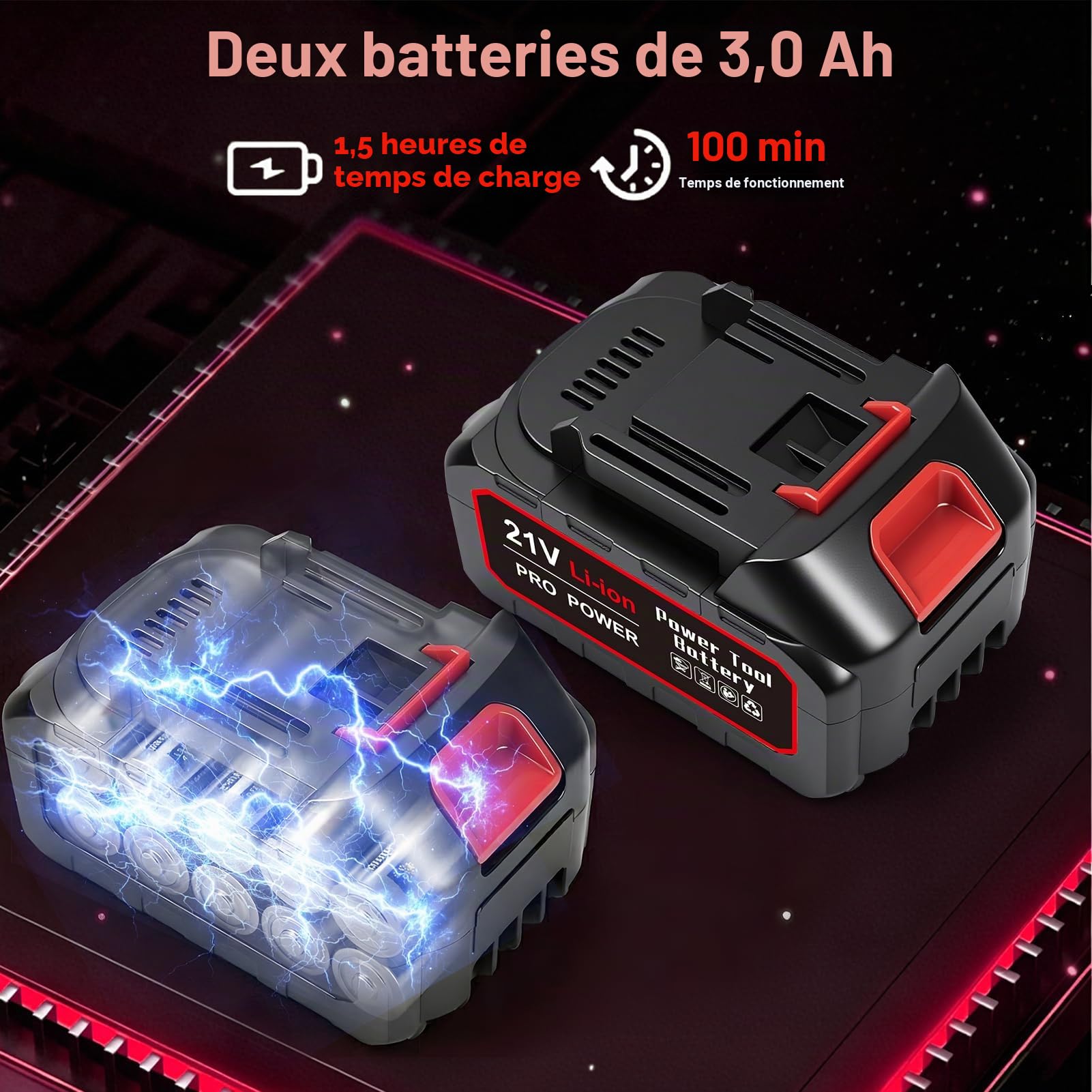Taille Haie Batterie, 21V Taille Haie Electrique sans Fil avec Batteries 3.0ah, 51cm Lame à Double Action, DiamèTre De Coupe 18mm, Coupe Haie sans FI Taille-Haies éLectriques sur Batterie