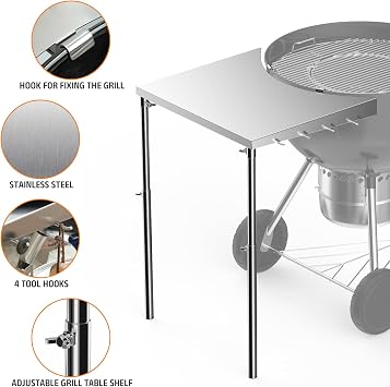 Stanbroil Grill Side Table for Weber 18, 22 Charcoal Grill/Similar Sizes