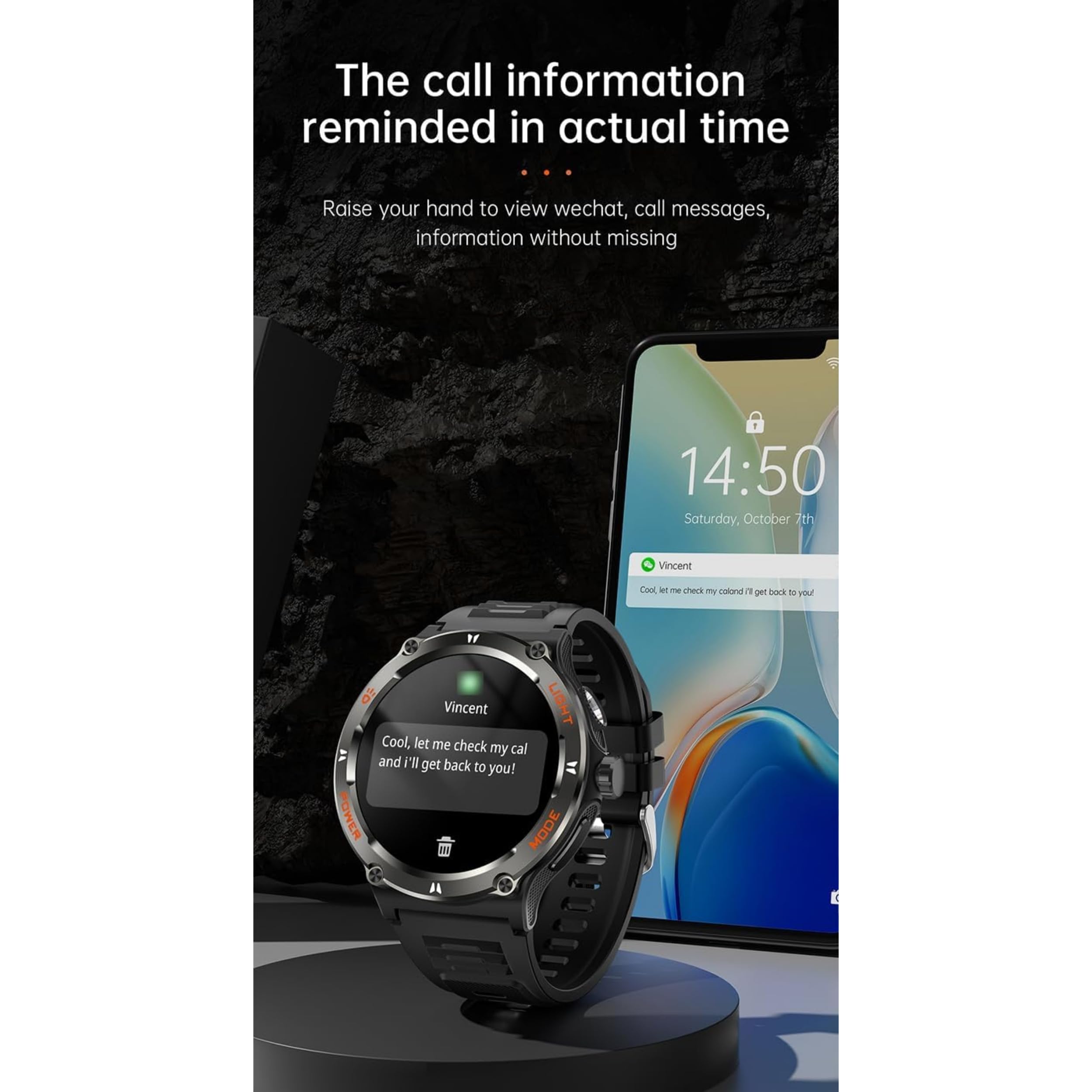 Montre Connectée Homme Sport Watch 1.53" HD 3ATM Etanche Smartwatch Militaire Boussole Torche LED Fréquence Cardiaque SpO2 Noir