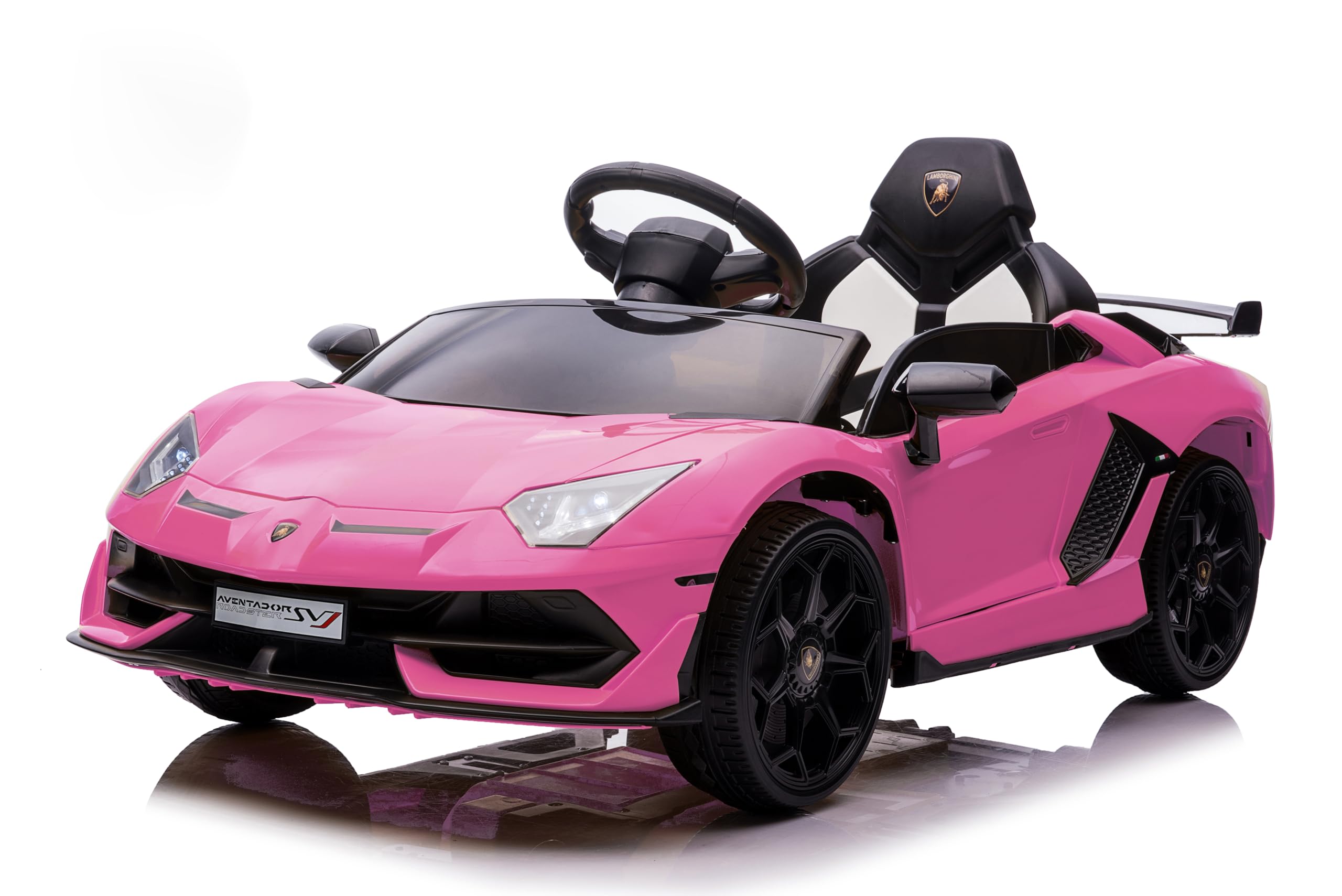 Lamborghini Electric Car z licencją dla dzieci, zabawka do jazdy 12 V z pilotem, reflektory LED, system dźwiękowy, zawieszenie, 2 prędkości, dla dzieci w wieku od 3 do 8 lat, różowy