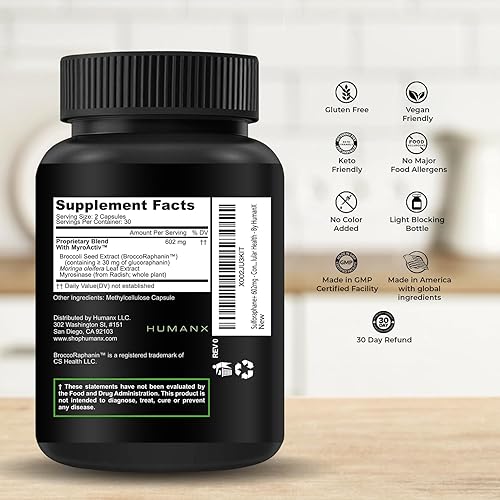 Miniatura 2 de HUMANX Sulforaphane+ 602mg - Probado por terceros en Estados Unidos - Sulforafano con extracto de semilla de brócoli y moringa - Apoya la producción