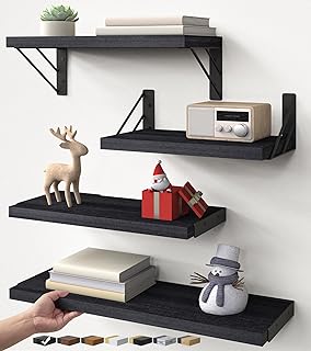 BAYKA Wall Mounted Floating Shelves, Wood Floating Wall Shelf for Books ...