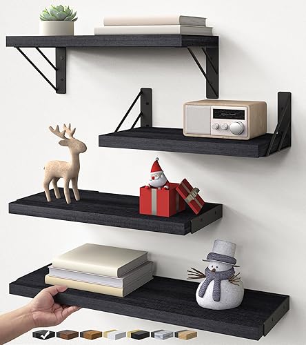 BAYKA Wall Mounted Floating Shelves, Wood Floating Wall Shelf for