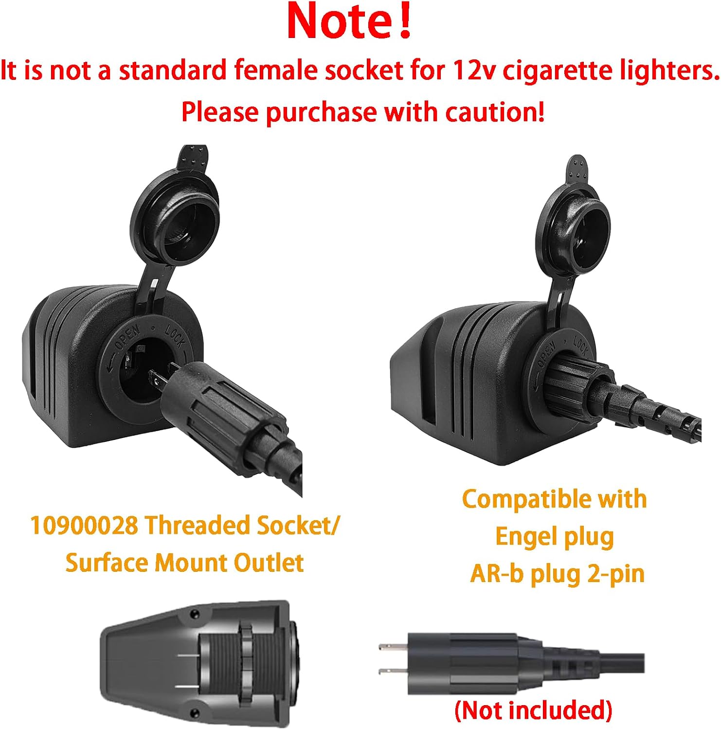 12V/24V 10900028 Threaded Socket Surface Mount Outlet, 12V Cigarette Lighter Splitter Outlet Power Socket Adapter Connector for Engel Fridge, 4WD 4x4 Camper Trailer Marine Boat Caravan