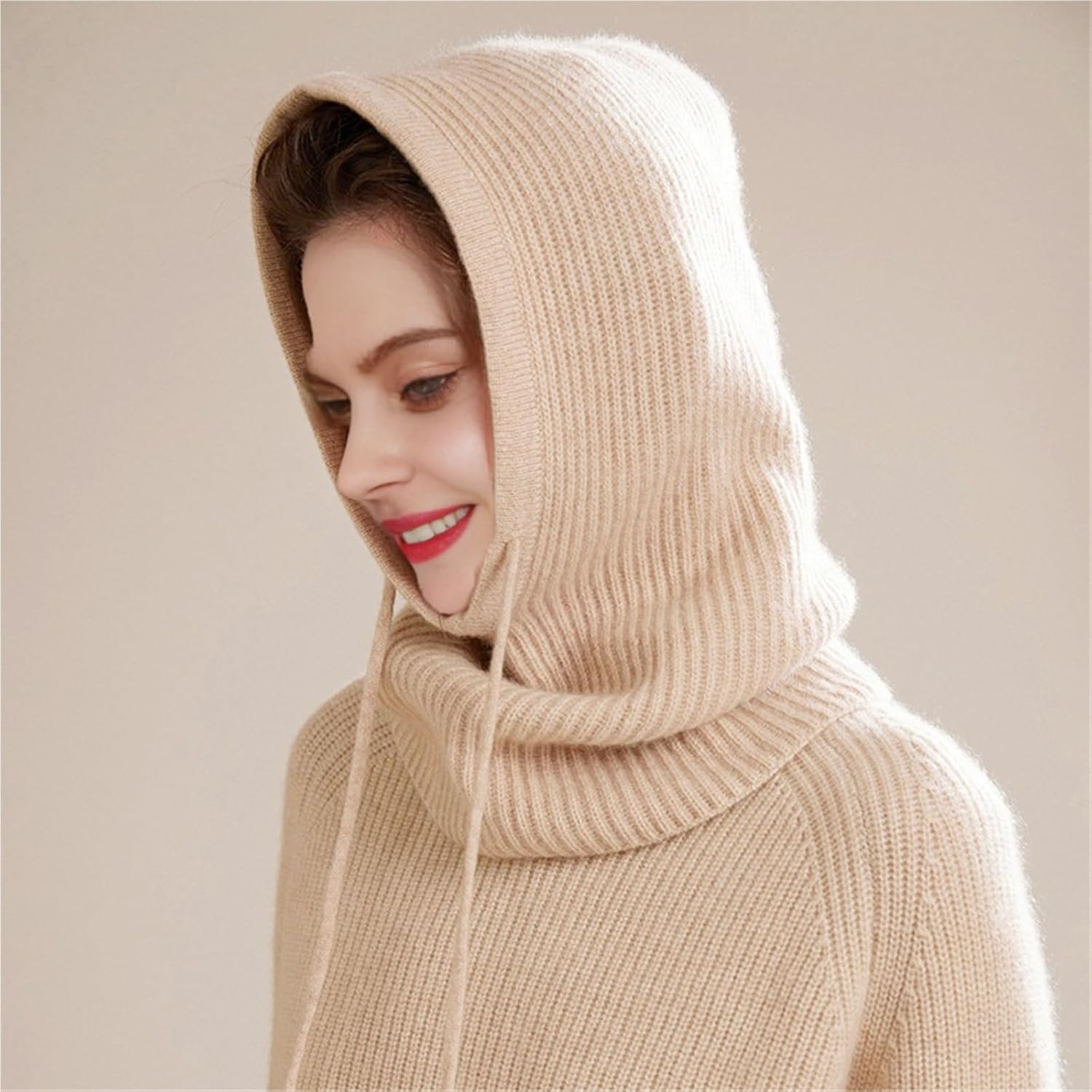 Knitted Balaclava Hat - Winter Hooded Face Neck Protector for Women