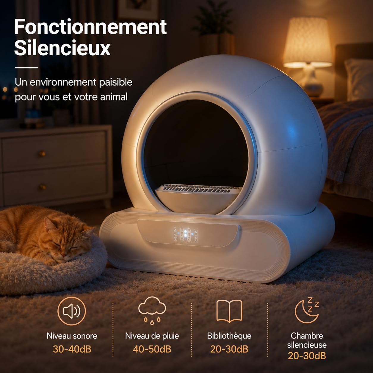 Litière Automatique Autonettoyante 74L pour Chat, Contrôle Via APP, Anti-Pincement, Désodorisation Ionique, avec Tapis et 5 Rouleaux de Sacs, Grande Capacité pour Plusieurs Chats
