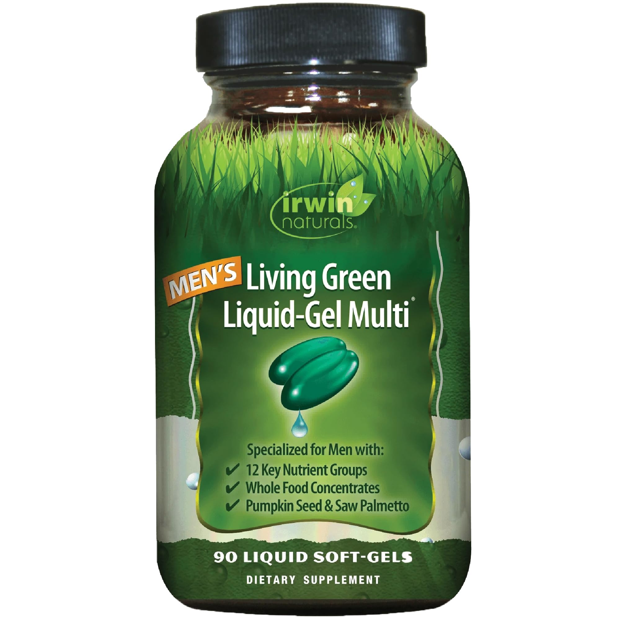 Irwin Naturals Men’s Living Green Liquid-Gel Multi – Daily Multivitamin for Men with 70 Essential Nutrients, Omegas, Saw Palmetto & Pumpkin Seed – Brain & Prostate Support – 90 Liquid Softgels