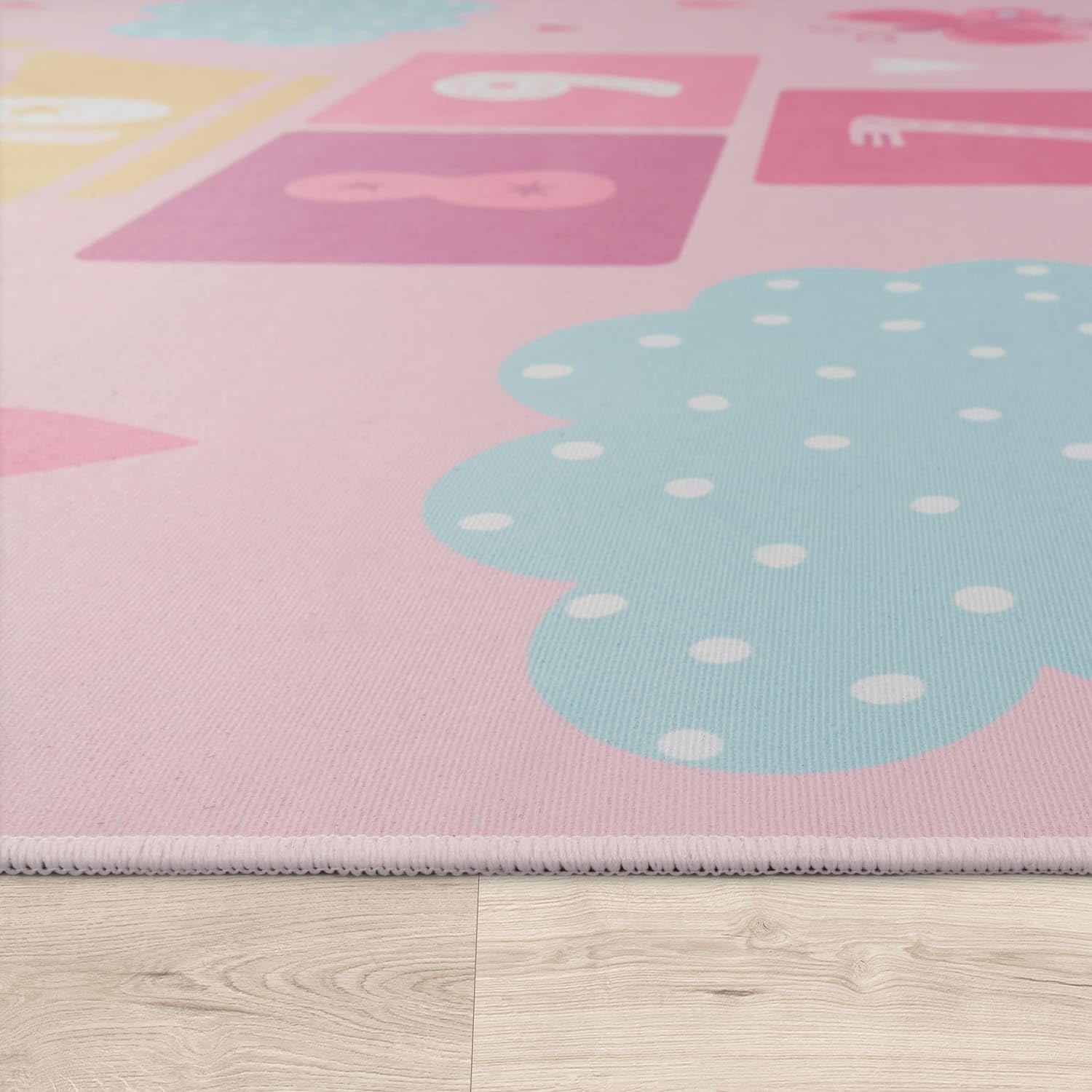 Kinderteppich waschmaschinenwaschbar Prinzessinnen‑Hüpfkästchen‑Muster Kinderzimmer schmutzabweisend Pink Rechteckig 140x200 100% Polyester