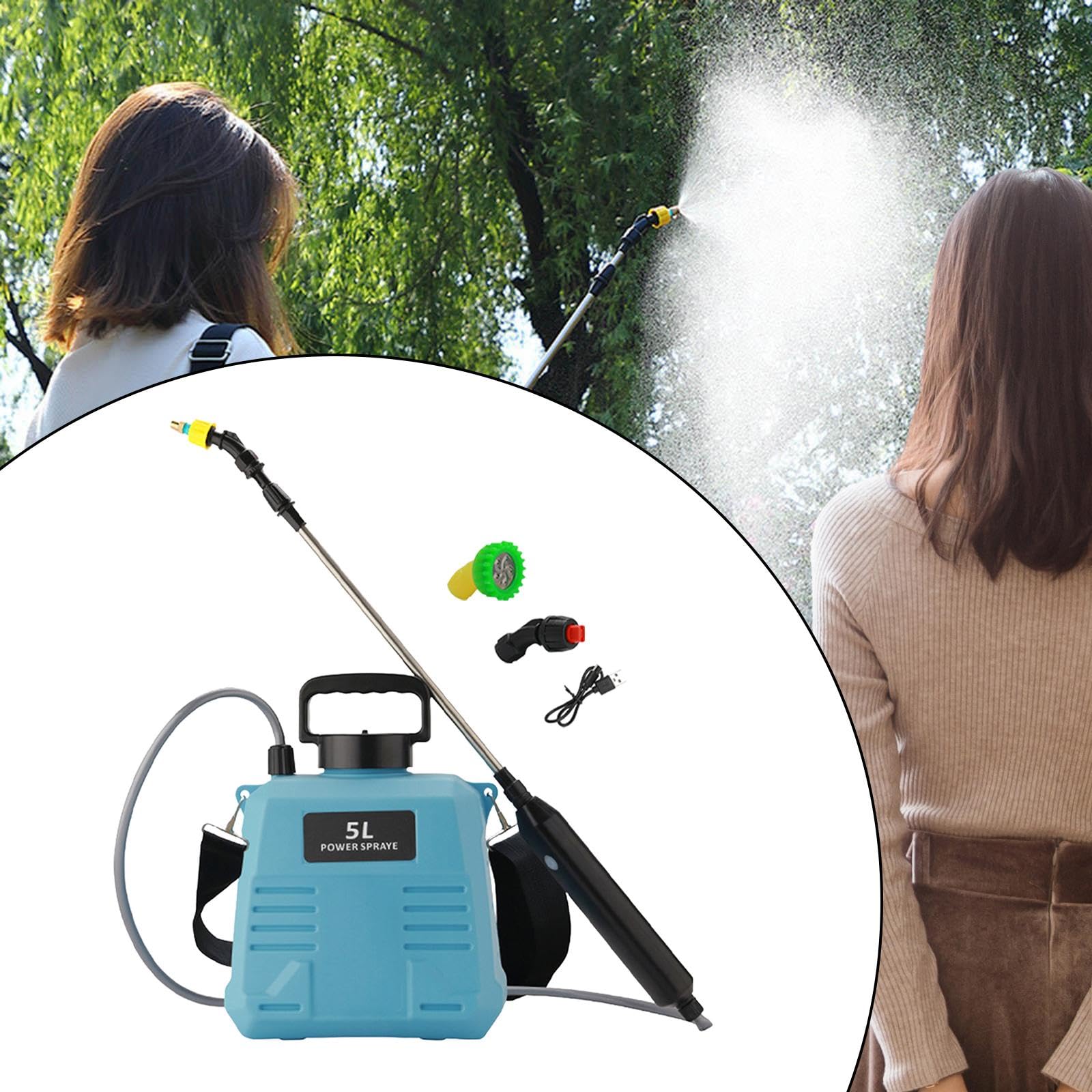 Gralara Pulverizadores de Bomba eléctrica, varitas retráctiles con Correa para el Hombro, Botella pulverizadora de riego Recargable por USB para riego de, 5L Azul