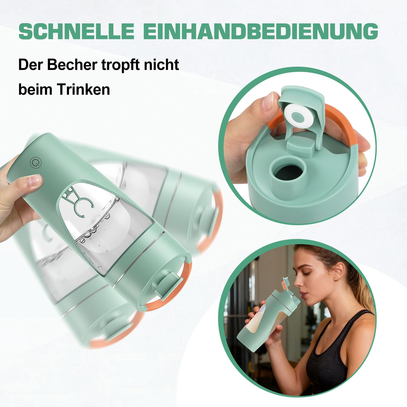 Shaker elettrico, 700ml shaker proteine elettrico con scomparto per polvere, bottiglia per shaker ricaricabile USB C, per frullati proteici, integratori e milkshake (Verde)