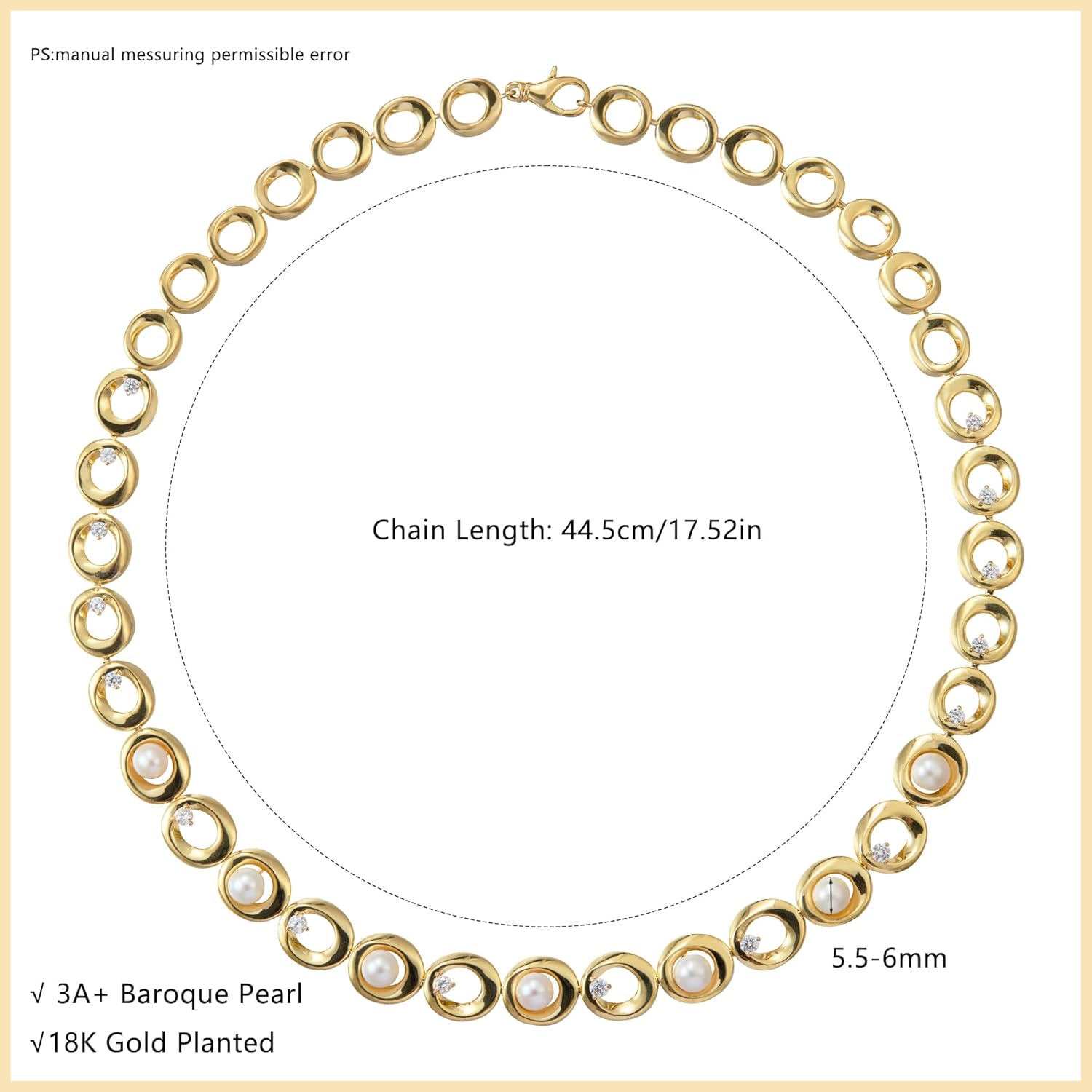 18K Pearl Necklaces for Women, Möbius Ring Necklace with Cubic Zircon and Pearl, 17.52 Inch Necklace For Women Exquisite Romantic Jewelry Gift, Suitable for Everyday Wear image 2 of 9 B0FHH6F7XB
