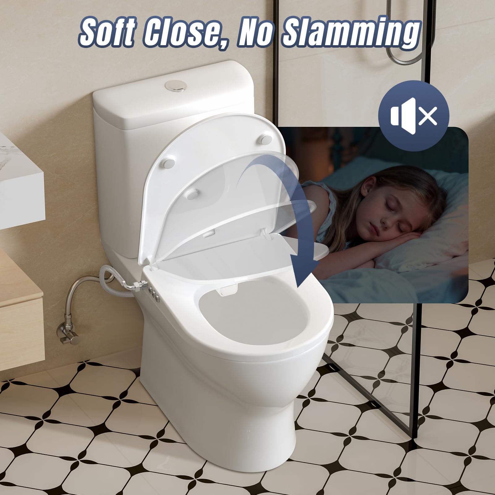SAMODRA Abattant WC Forme D Bidet Cuvette Toilette Seat Cuvette Toilette Lunette Bidet Toilettes WC Avec Frein De Chute Lavage Des Hanches, Lavage FéMinin & Auto - Nettoyage (Forme D - Bouton)