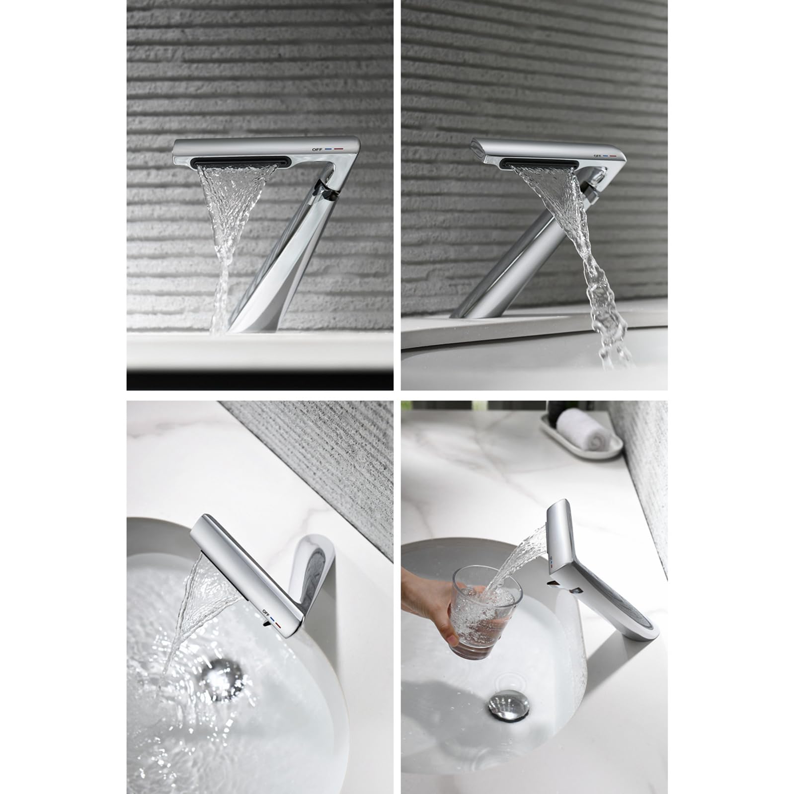 Wasserhahn Bad Armatur für Waschbecken Badezimmer Wasserfall Mischbatterien für Badezimmer Waschbecken heiß und kalt Einlochmontage Messing Bad Mischbatterie 1 Loch Badarmatur Chrom
