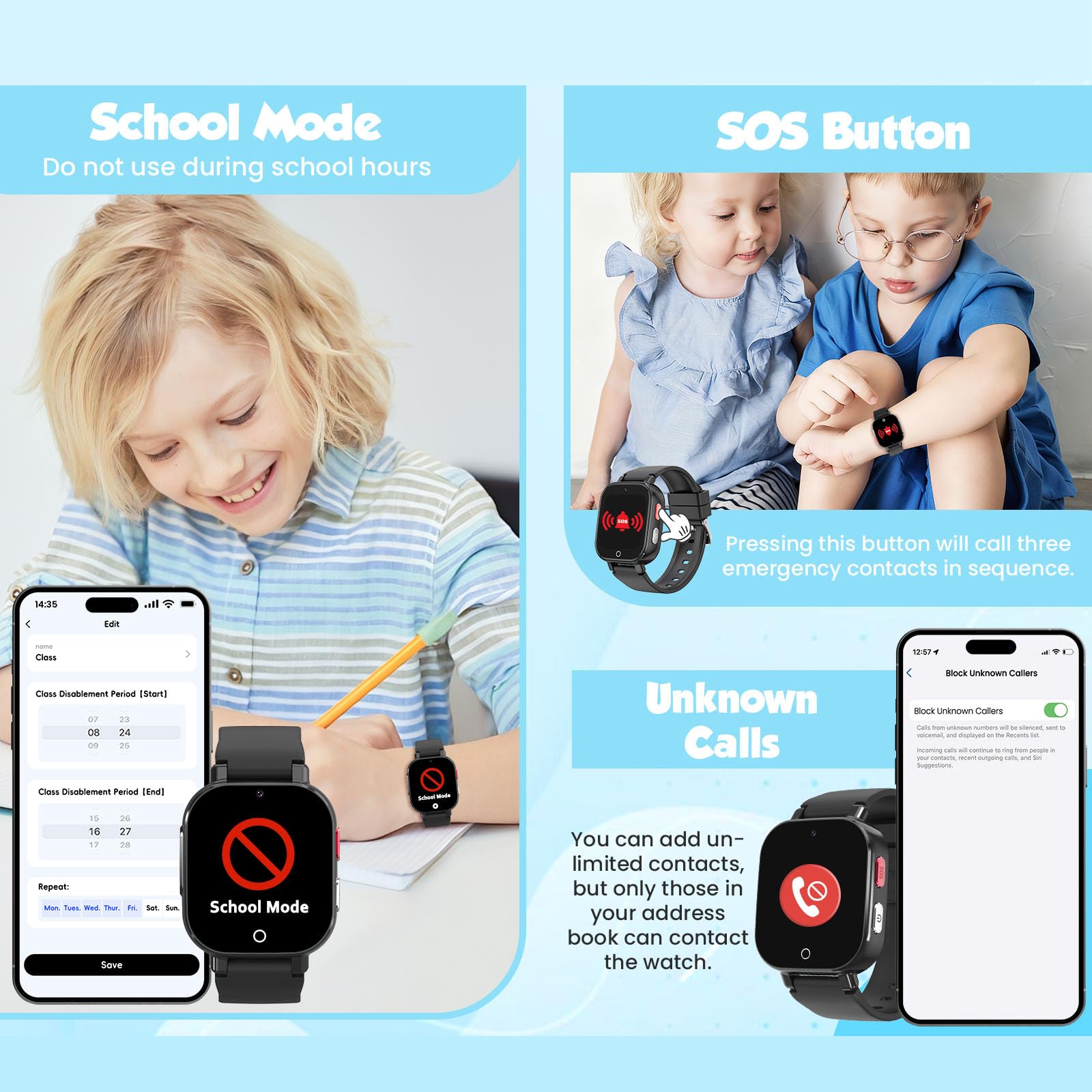 4G Smartwatch Kinder mit GPS und Telefon, Armbanduhr Junge Mädchen mit Video/Telefonanruf, SOS Notruf, Wecker, Schulmodus, Schrittzähler, Puzzlespiel, Kinderuhr für Geschenke 4-12 (4G Black)