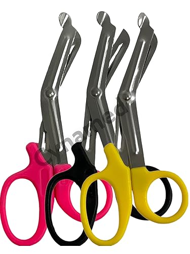 Juego de 3 tijeras de grado premium (amarillo, rosa, negro) para uso paramédico, trauma EMT, EMS de acero inoxidable de 5.5 pulgadas
