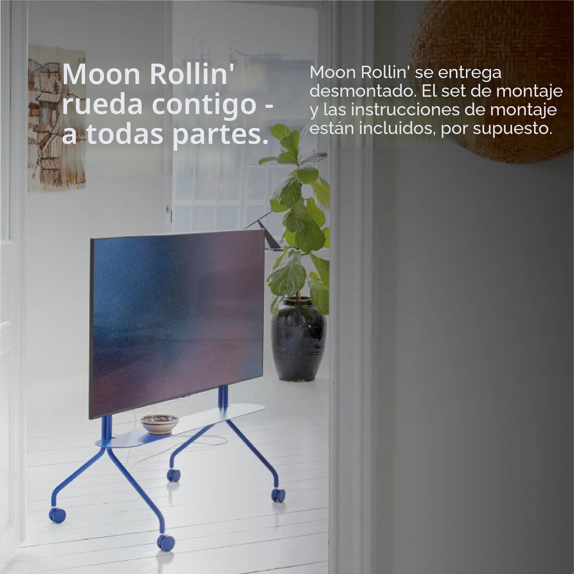 Pedestal Moon Rollin' | Soporte TV Giratorio | Soporte Pie TV de Diseño Danés | Mueble Television de Moda (Azul)